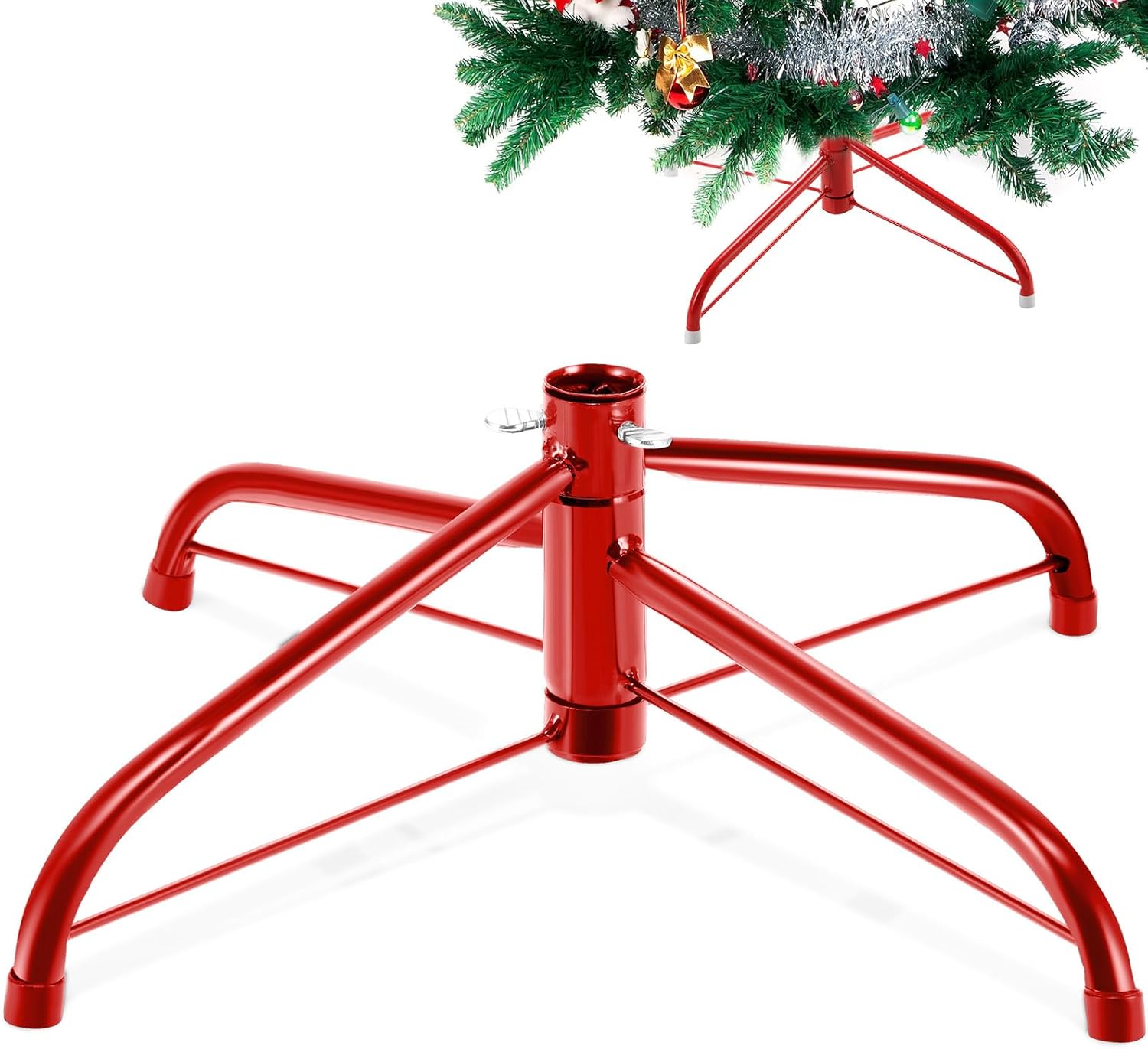 Roowest Folding Christmas Tree Stand Artificial Xmas Tree Base Holder Replacement Metal Tree Base for Artificial Christmas Tree(Red, 16 Inch) Red 16 Inch