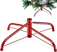 Vista 1 de Roowest Soporte plegable para árbol de Navidad artificial, base de árbol de Navidad de repuesto para árbol de Navidad artificial (rojo, 16 pulgadas)