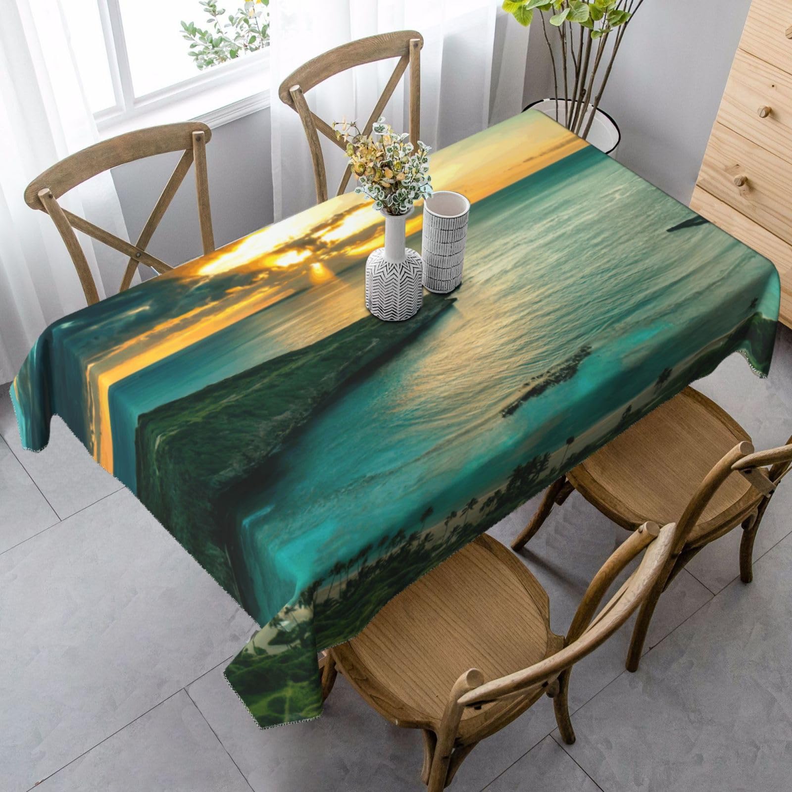 yagDAA Sunrise Over Hanauma Bay Oahu Hawaii Print Rectangle Tablecloth Table Cover Indoor Outdoor Dining Room Kitchen Table Cloth 140x90cm