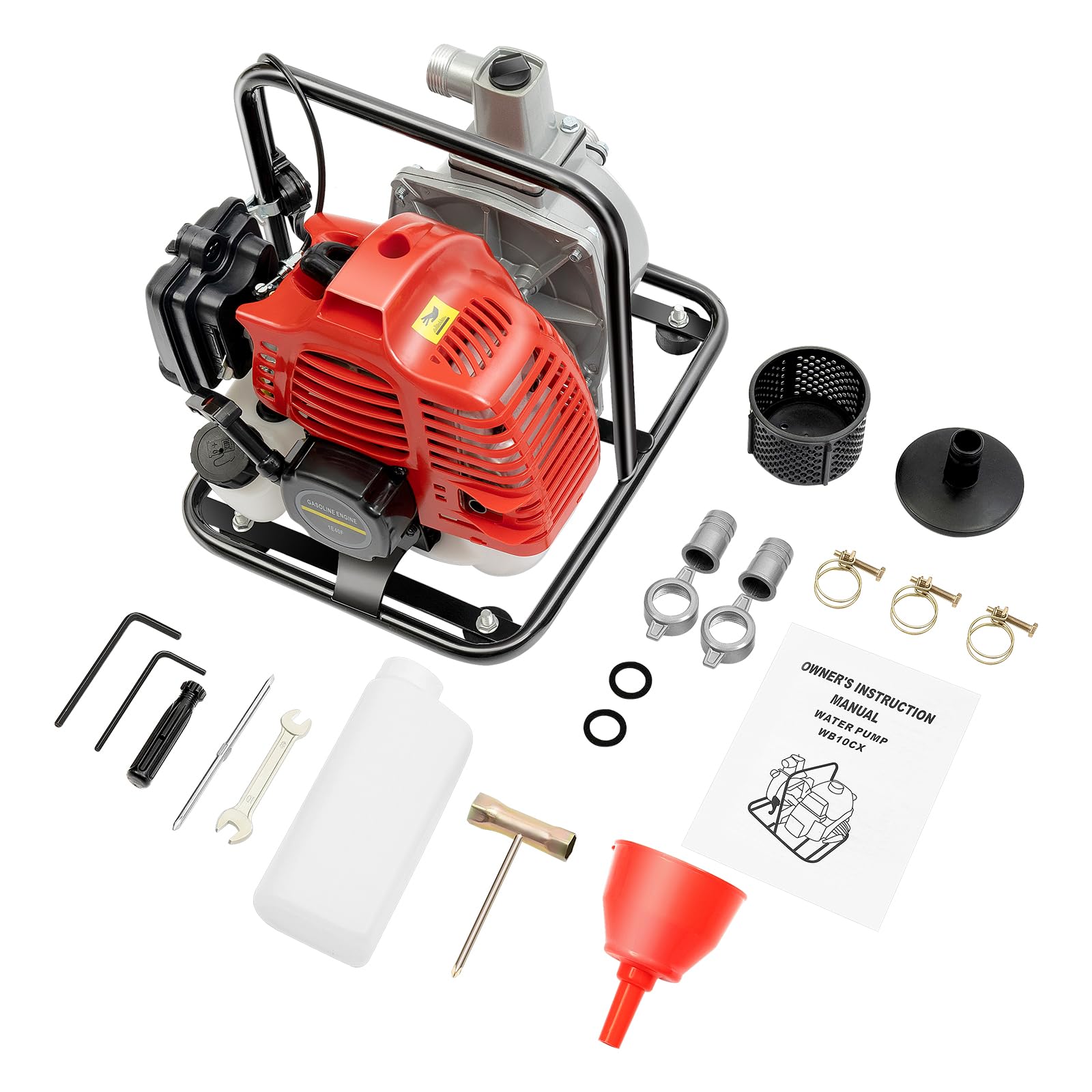 Benzin Wasserpumpe 43cc Zweitakt Motor Hochleistungs Gartenpumpe Mit 30m Förderhöhe 1.25kw Tragbare Benzin Schmutzwasserpumpe Für Bewässerung, Drainage, Bauernhof