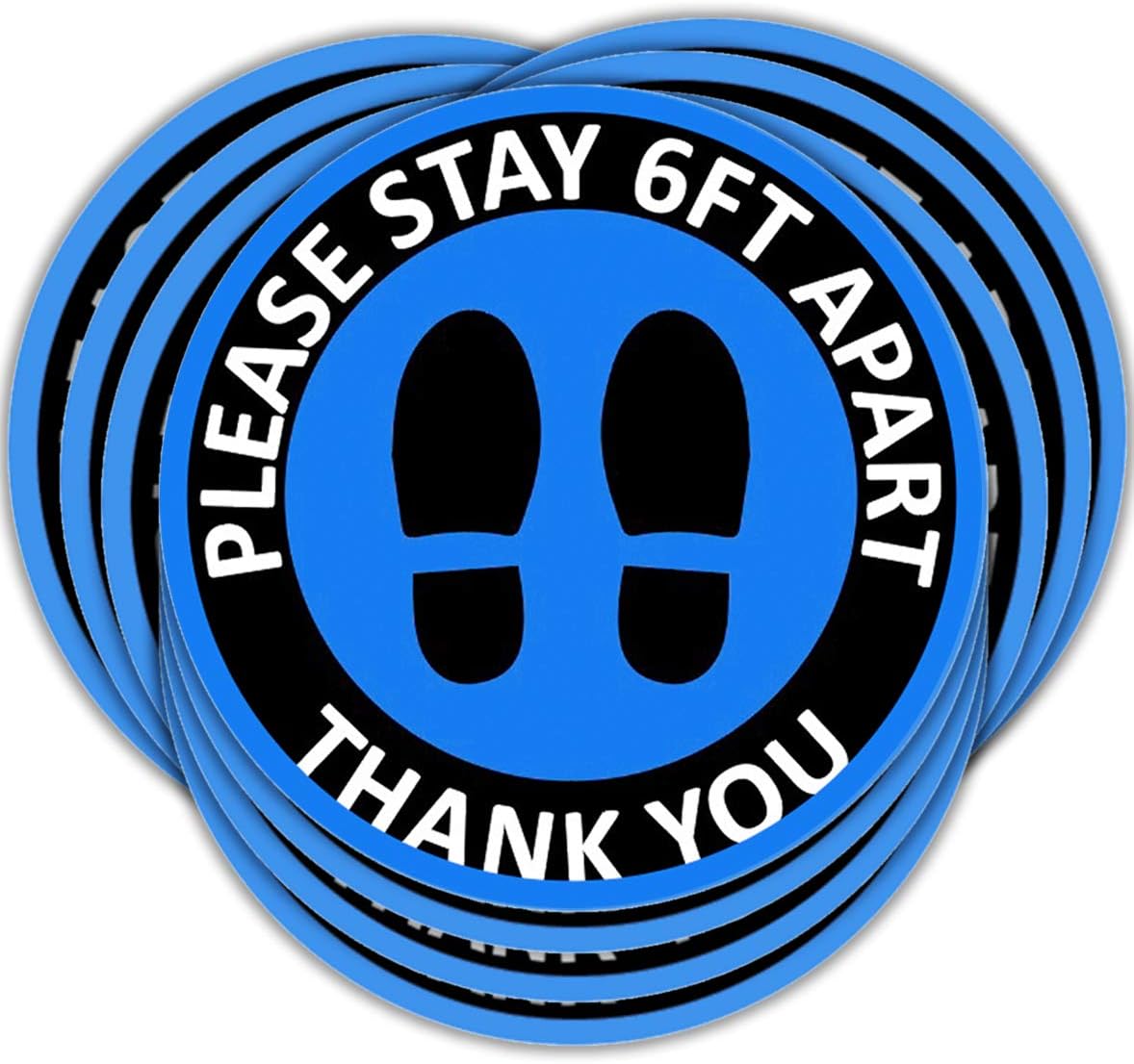 Social Distancing Floor Decals - 8" Round Vinyl Removable Stickers - 10 Pack Safety Floor Signs - Please Keep 6 Feet Apart - Waterproof Adhesive Anti-Slip Lamination Easy to Clean (Blue, 8 Inch)