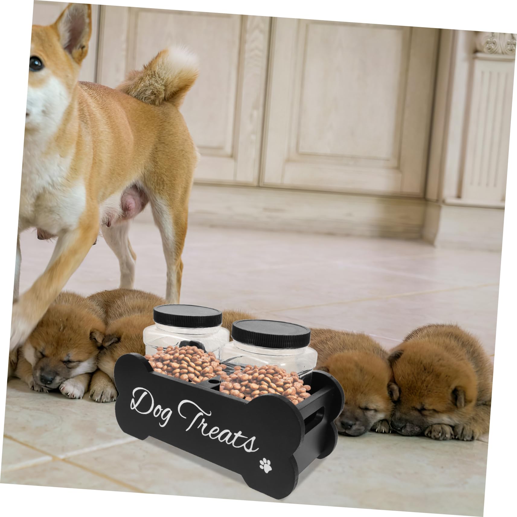 Garneck Holz Hundeleckerli Aufbewahrungsbox mit Luftdichtem Verschluss Robuster Haustier Snack Behälter Eleganter Holz Futterdosenhalter für Zuhause Stilvolle Hund Futterstation