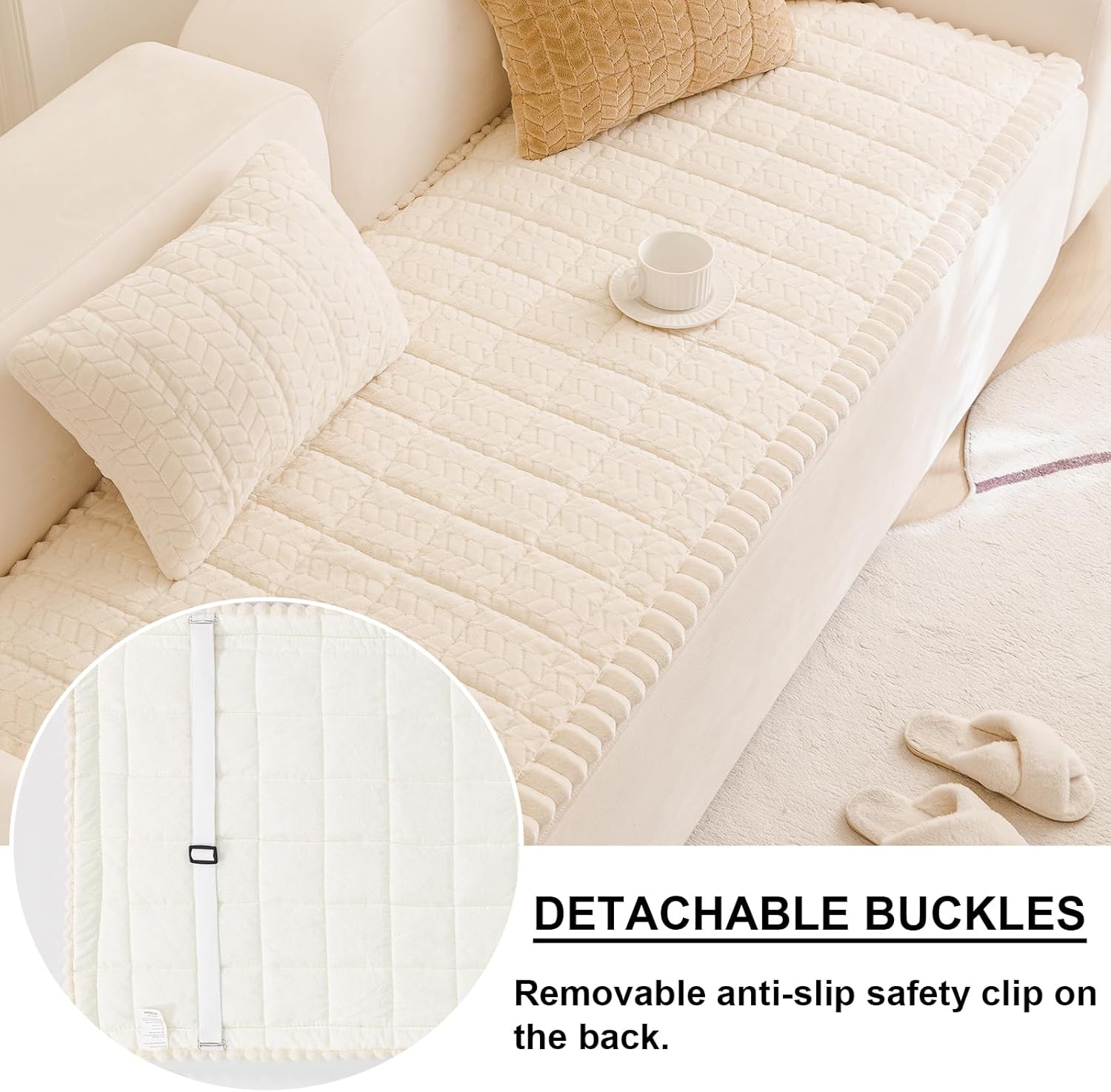 KRFOONN Couch Cover for Dogs Washable Sofa Covers for 3 Cushion Non-Slip Fuzzy Couch Cushion Covers Sofa Slipcovers Couches Furniture Protector for Dogs Pets Mat (Beige, 27.6" x 70.9")