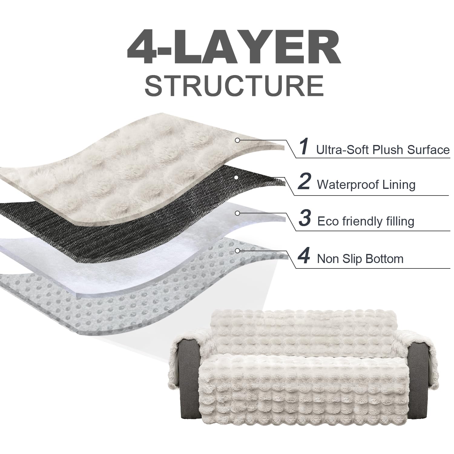 Snugglesinto Quilted Cover for Sofa and Furniture,Easy-to-Install Water Resistant Slipcover, Advanced Non-Slip Furniture Protector for Kids,Dogs,Cats. (Oversized Loveseat, White Bubble)