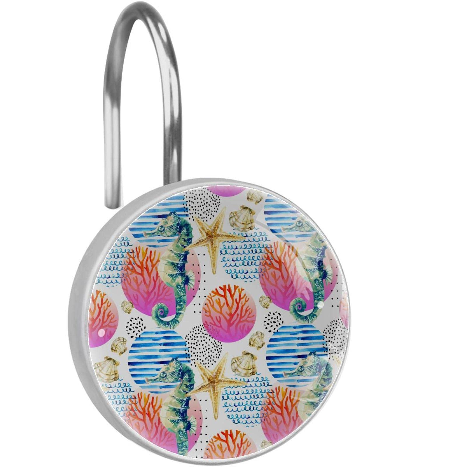 Crochets rideau de douche hippocampe acier inoxydable anneaux salle de bain