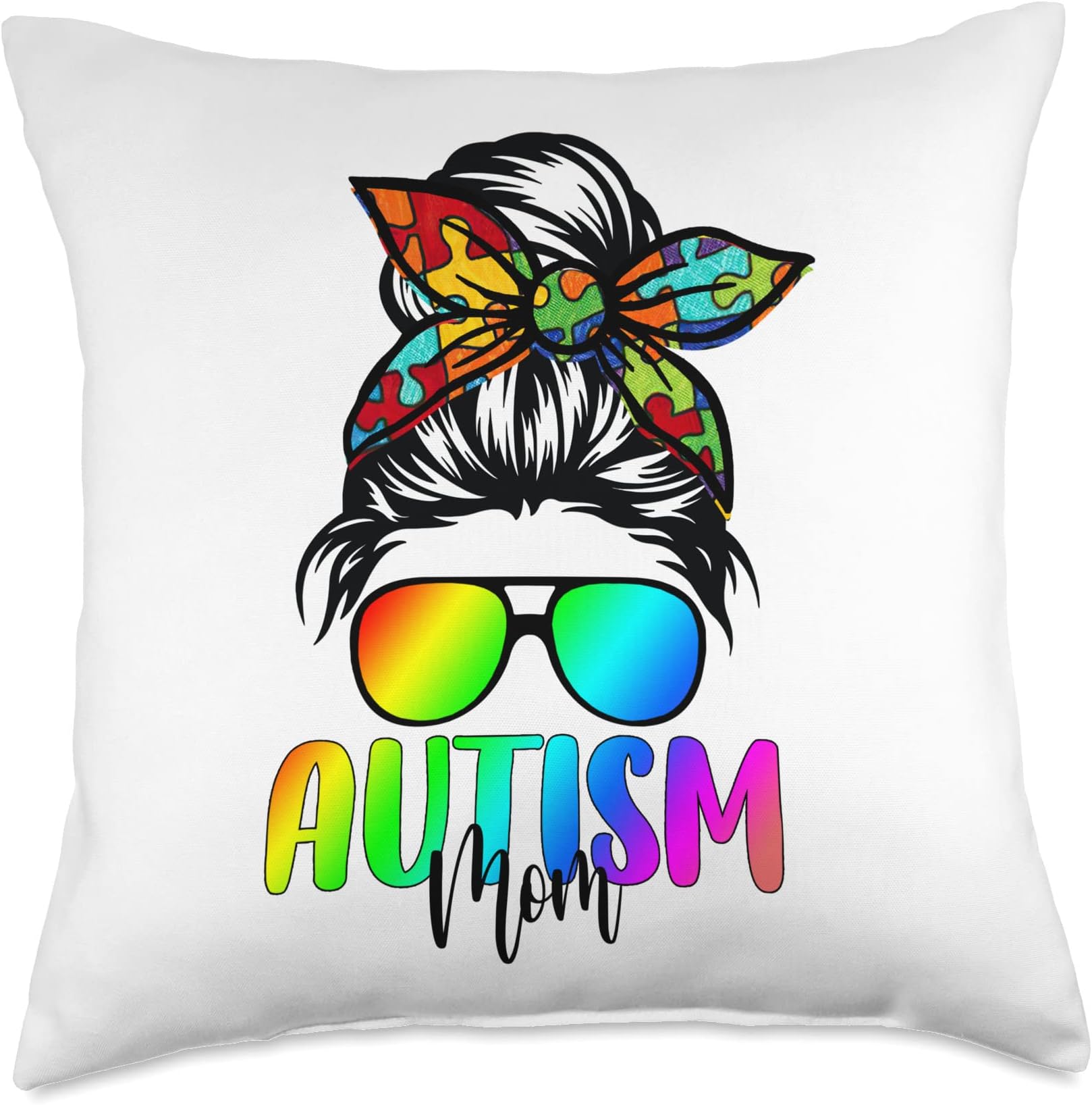 Mom Awareness Mother Woman Love Boys Girls Autism Throw Pillow, 18x18, Multicolor
