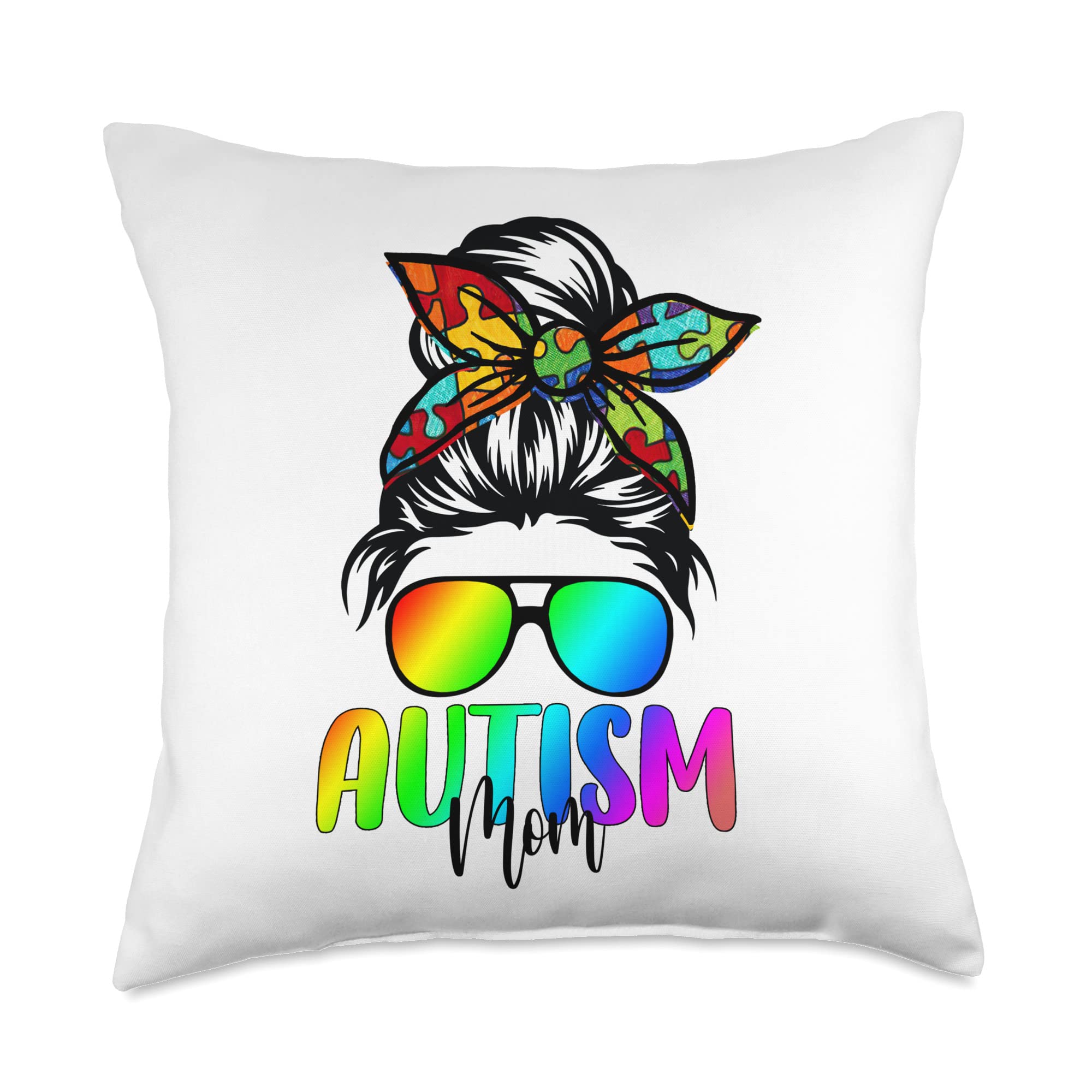 Mom Awareness Mother Woman Love Boys Girls Autism Throw Pillow, 18x18, Multicolor