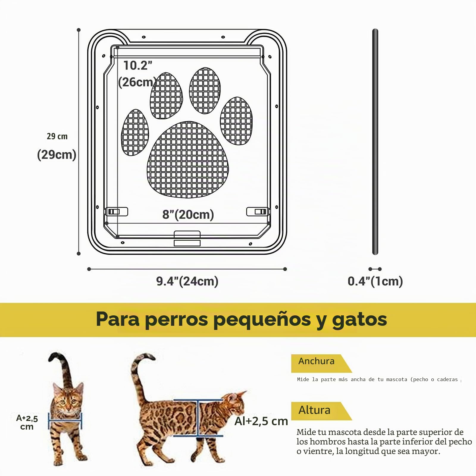 ENJOYING Puerta Gatos Mosquitera, Puerta Perro Pequeños Mosquitera con Página Magnética, Puerta Mascotas para Puerta Corrediza Ventana, Apagado Automático, Cerrable, Negro