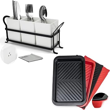 Czlizdyt Deep Grilling Prep and Serve Trays with lids and Cutlery Holder for Grilling Party