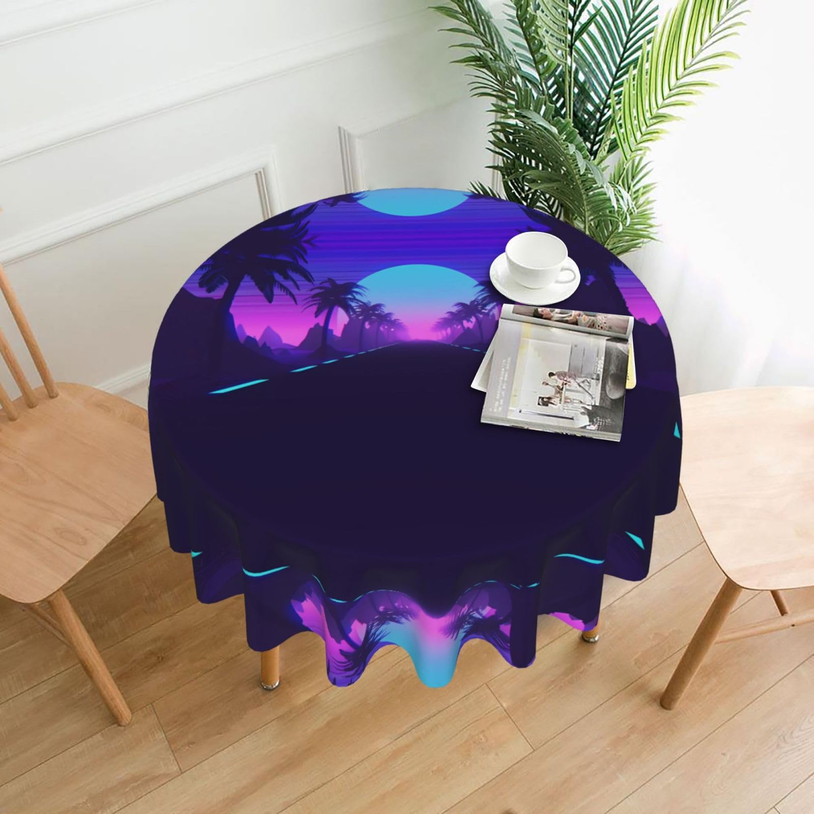 WHJSHOP Late night highway Prints Round Decorative Tablecloth 60in – High-Grade Polyester Throw Cover for Dining Table Protection & Elegant Home Decor