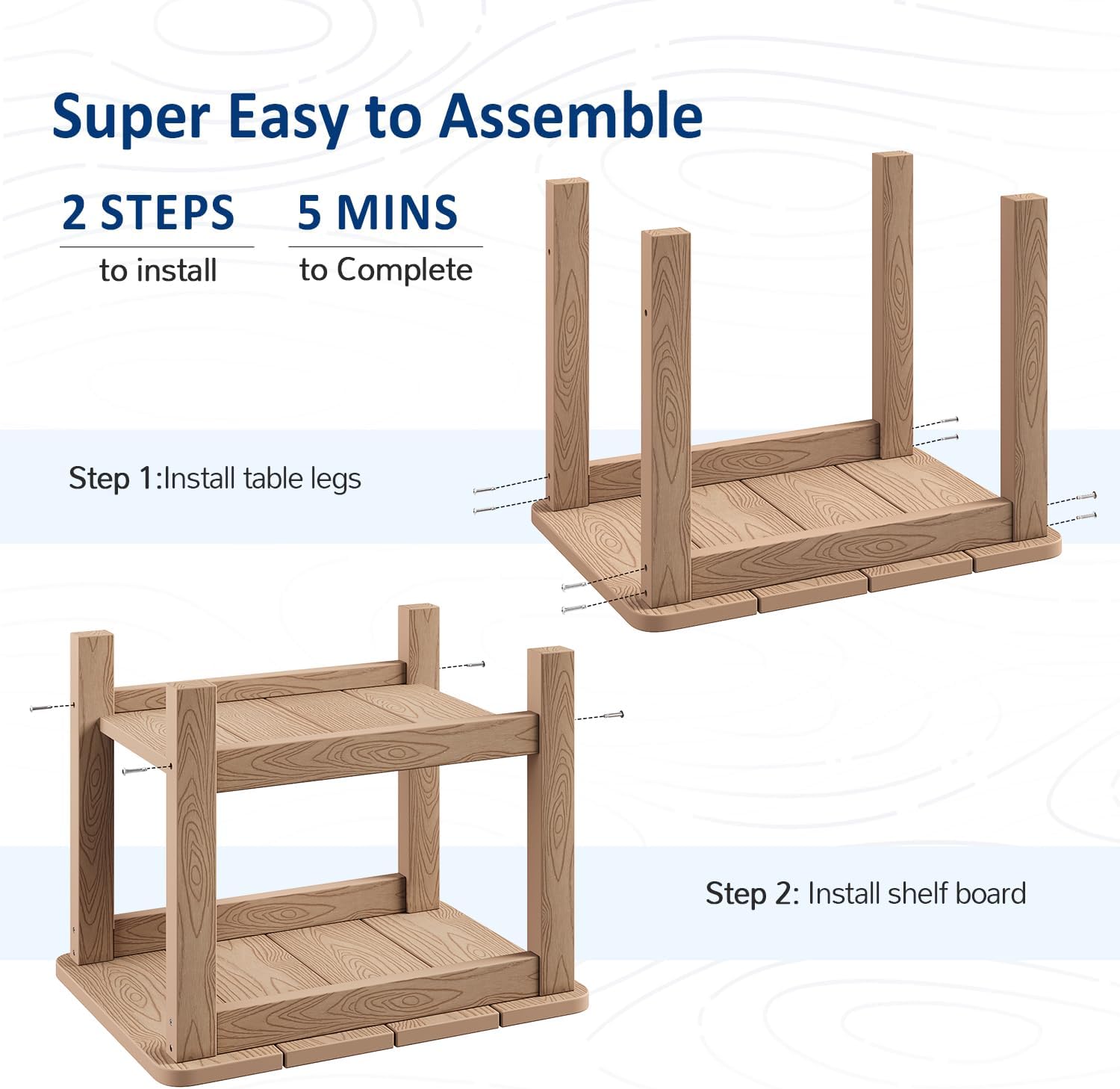18" Outdoor Side Table, 2-Tier Patio Side Table, Weather Resistant, Easy Assembled, HIPS Adirondack Side Table for Backyard, Pool, Indoor, Teak