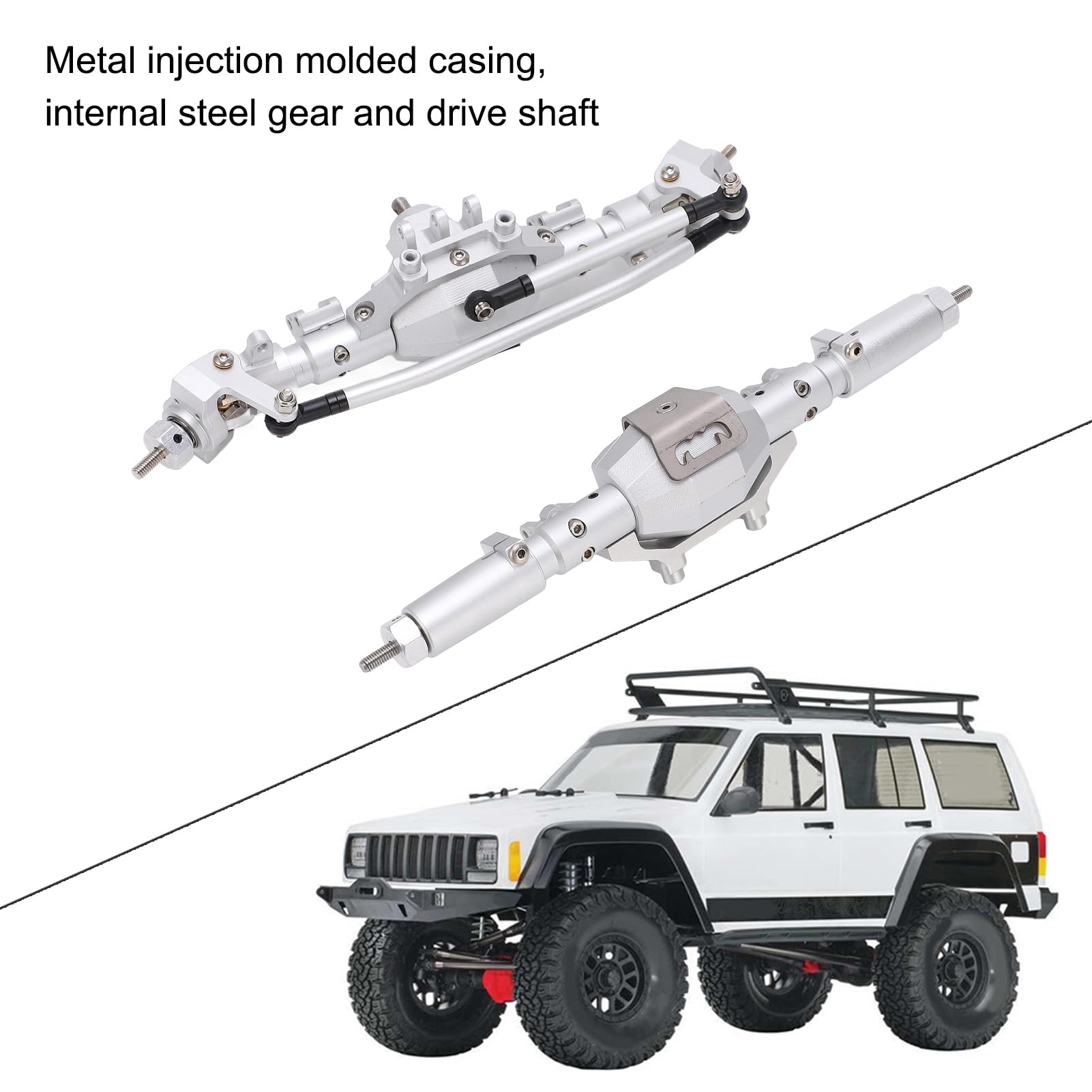 Osie RC Kompletny zestaw zestawu metalowego Wysokie wydajność przednie tylny wał napędowy do osiowego SCX10 II 90046 90047 1/10 RC Crawler Car aluminium stali stalowe (Srebrny)