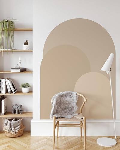 Miniatura 6 de Coloritto Calcomanía de pared moderna de arco beige arena, adhesivo para pared de arco para despegar y pegar, mural bohemio autoadhesivo extraíble,