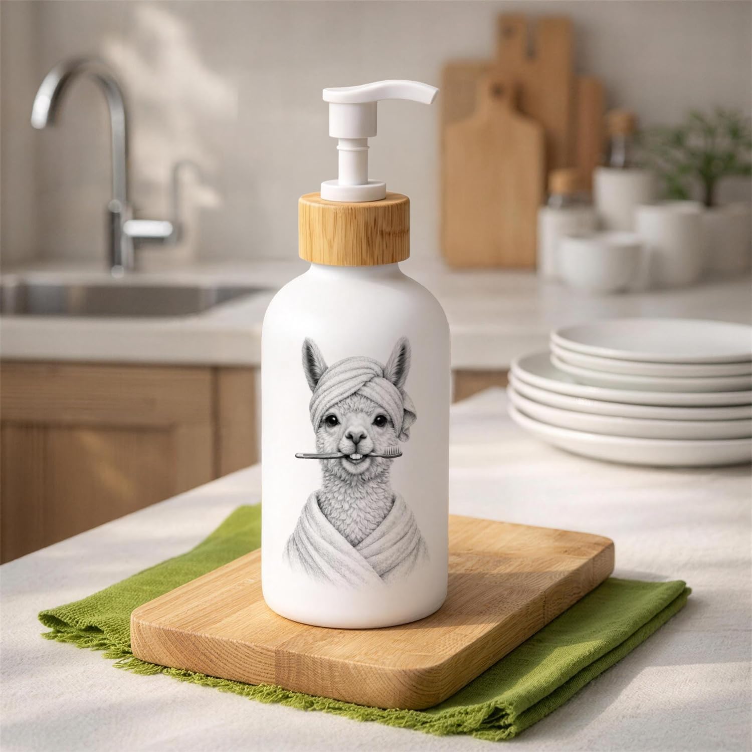 Funny Llama Bathroom Soap Dispenser, Alpaca Llama Gifts Glass Hand Soap Dispenser with Pump, Animal Refillable Handsoap Liquid Bottle for Bathroom Washroom Restroom Countertop image 3