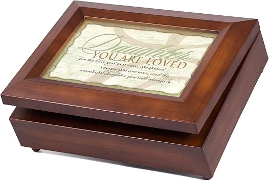 Cottage Garden Wonderful Daughter Dark Wood Finish Jewelry Music Box - Plays Tune You are My Sunshine
