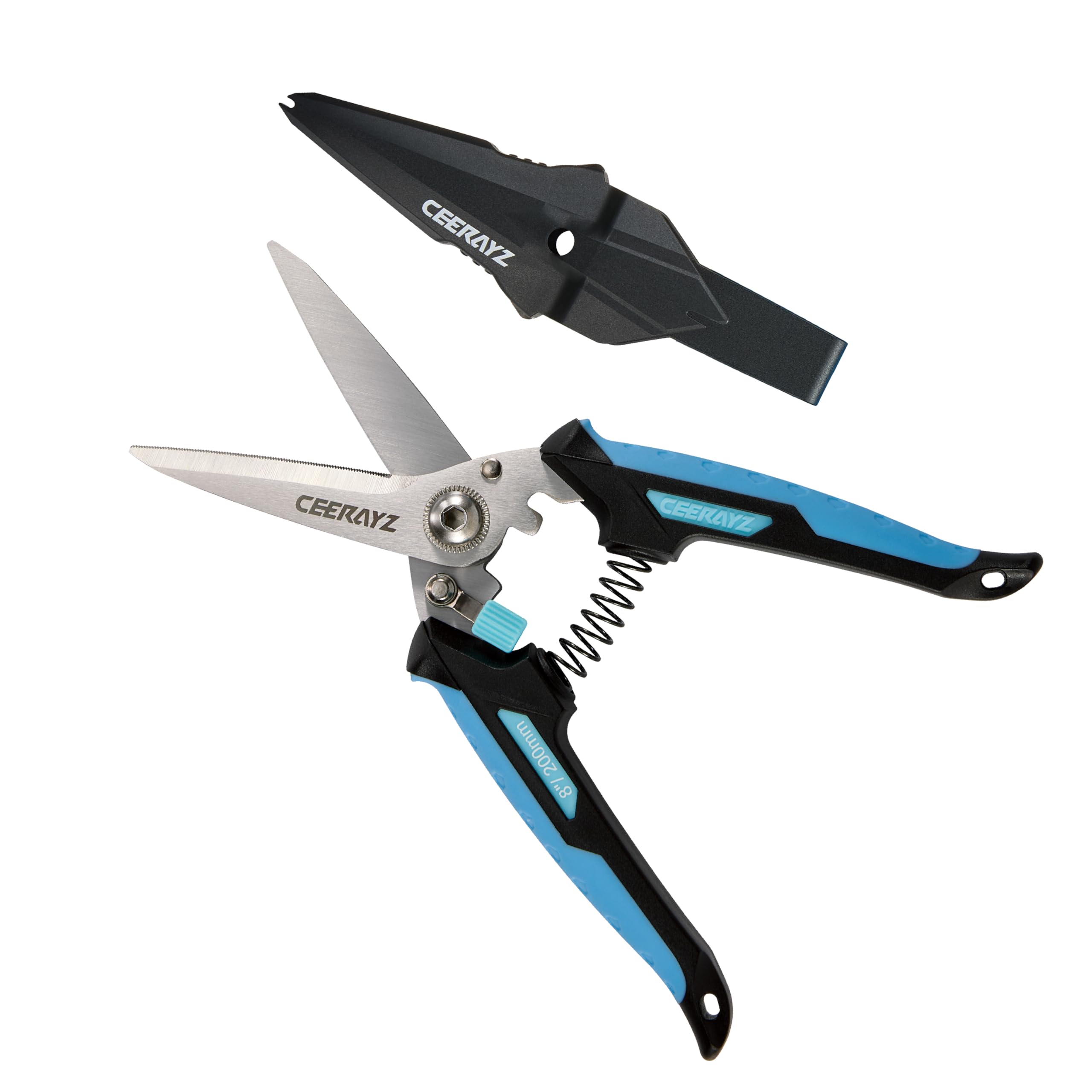 CEERAYZ 8" Scissors All Purpose, Heavy Duty, Multipurpose, for DIY Projects, Office, Production Lines, Pruning, with Protective Sheath (Black/Blue)