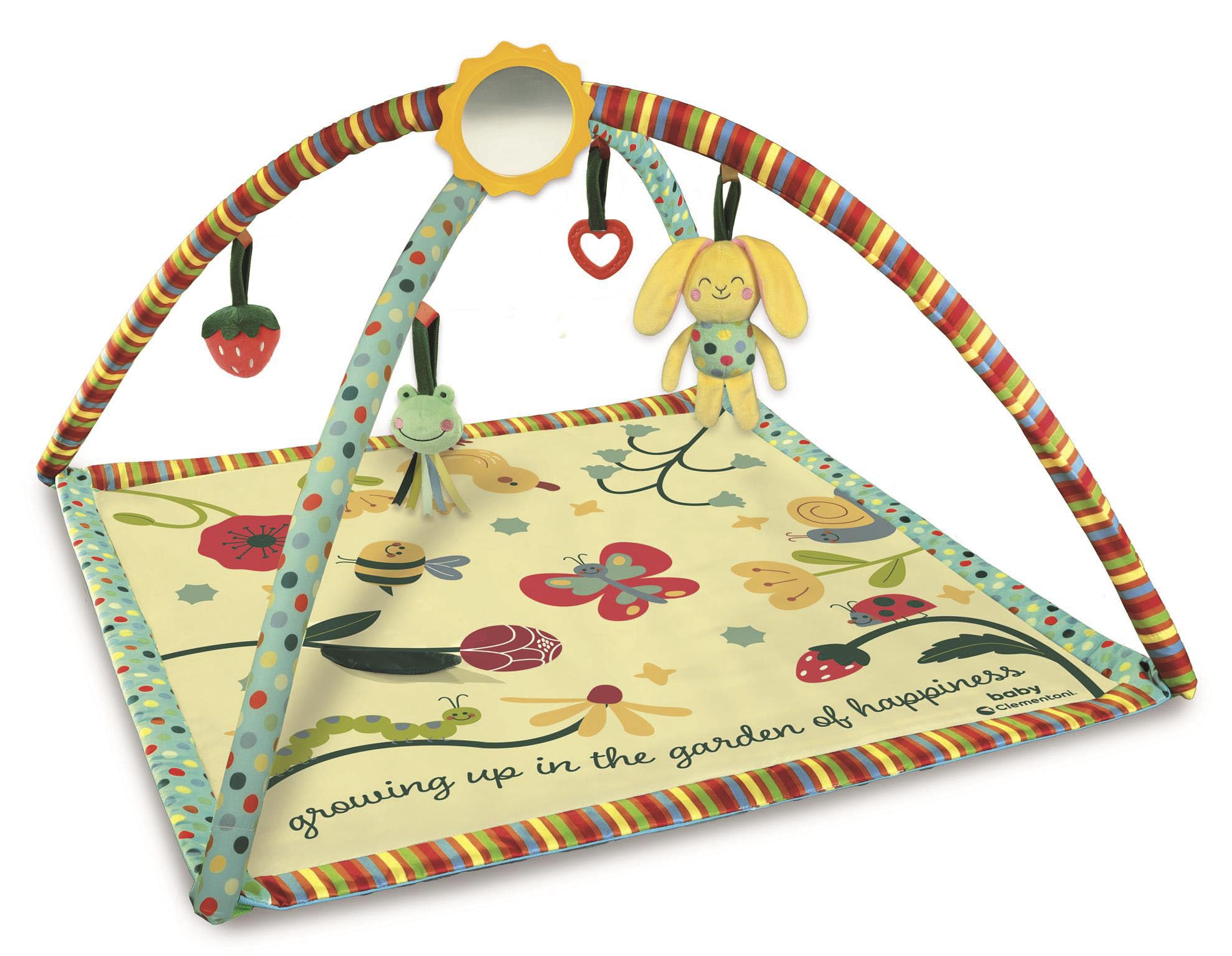 Baby Clementoni - Happy Garden Activity Gym, Palestrina Neonato 0+ Mesi, Stimola lo Sviluppo Sensoriale e Motorio con Suoni e Attività Interattive Divertenti, 17972