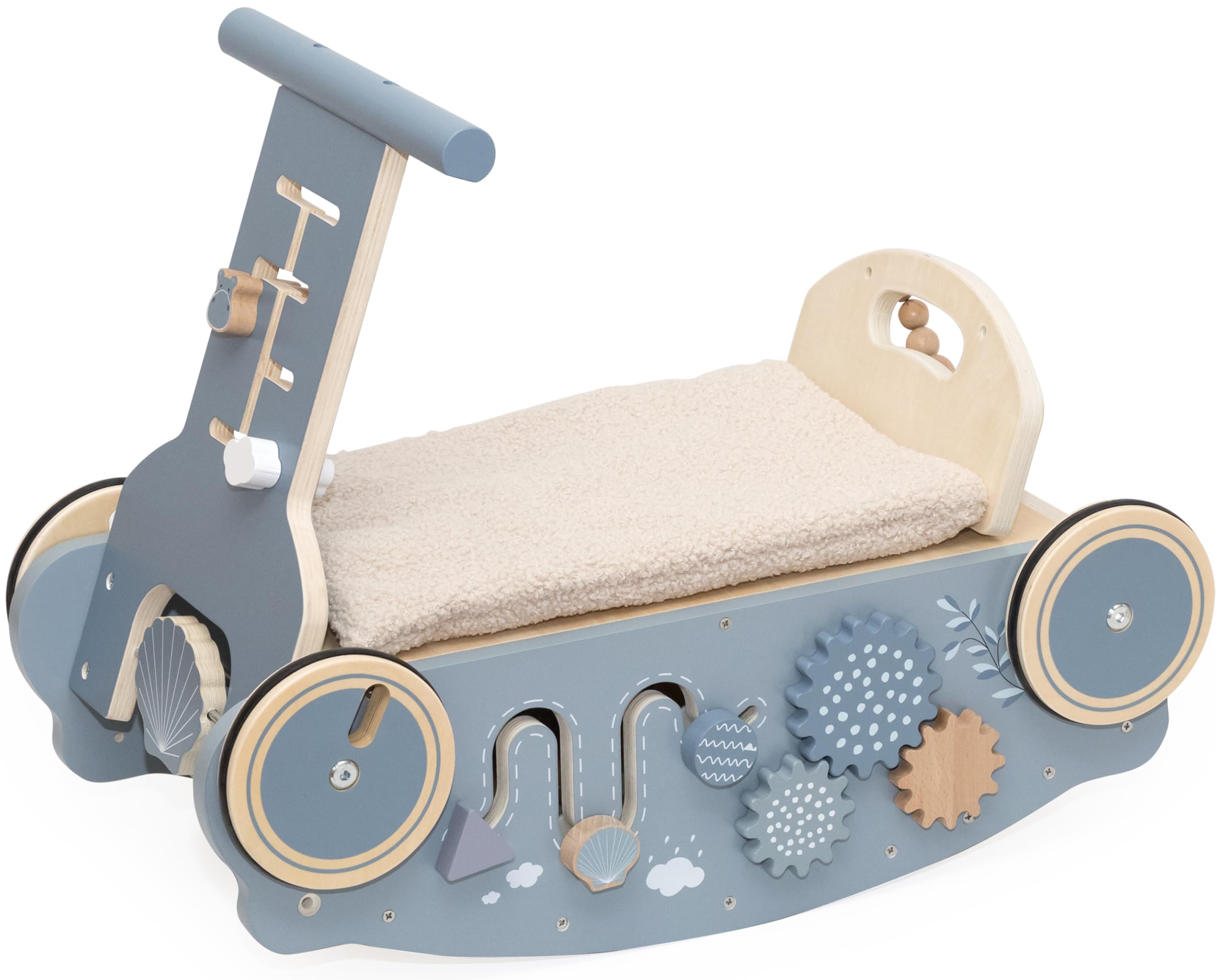 3in1 Lauflernwagen aus Holz personalisiert Olive – Lauflernhilfe, Rutscheauto & Wippe in einem – Montessori Motorikspiel – Stabiler Baby Schiebewagen für erste Schritte – Geschenk zum 1. Geburtstag