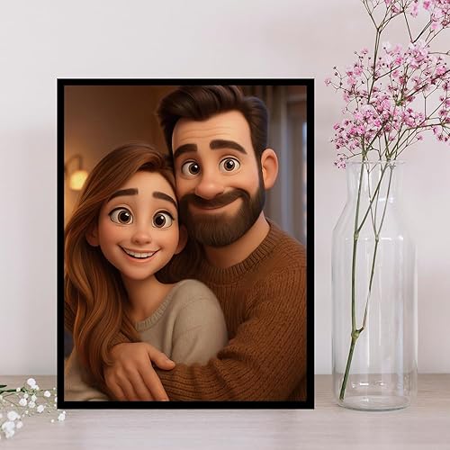 Miniatura 6 de NAZENTI Retrato de dibujos animados personalizado de la foto, arte de pared con foto de pareja, regalos personalizados para el día de San Valentín