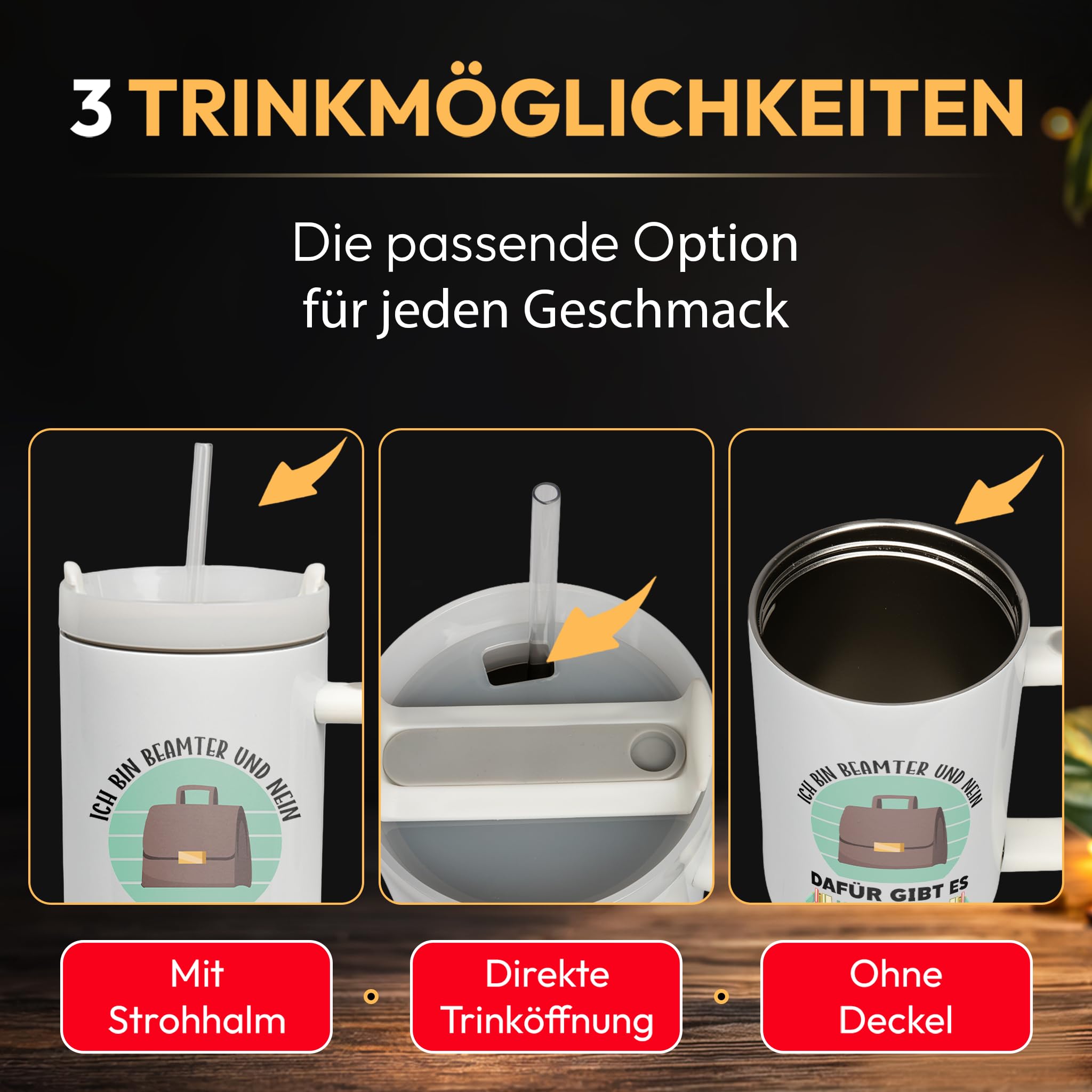 XXL Thermobecher für Beamte – Lustiges Geschenk zum Geburtstag, Abschied & Beförderung – Edelstahl Trinkflasche, Weiß mit Spruch Ich bin Beamter und nein dafür gibt es keine App (WIEDERVERWENDBAR)