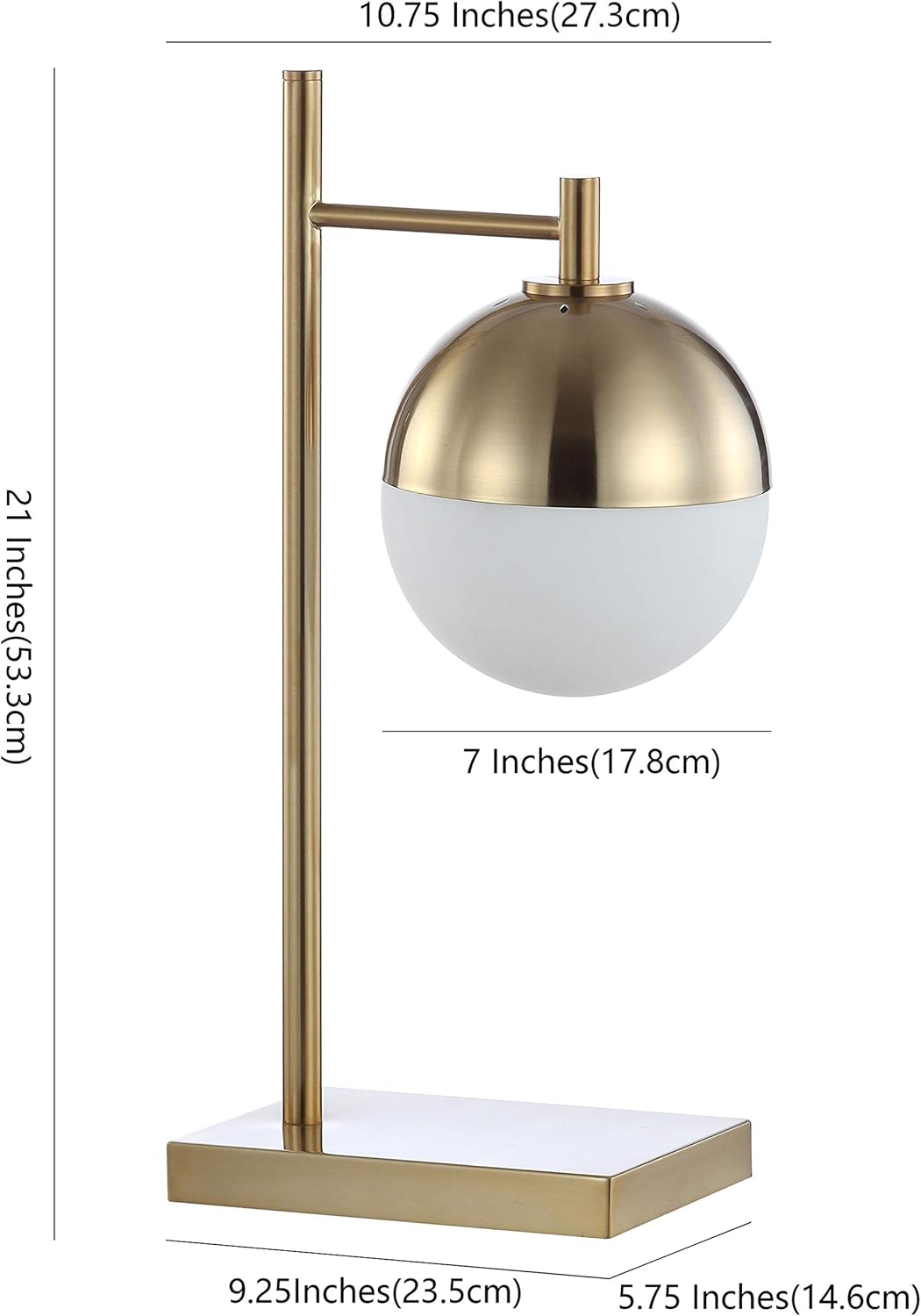JONATHAN Y 21" Brass Gold Art Deco Globe LED Table Lamp, Mid-Century Modern Glam Iron Lamp with White Frosted Glass Shade for Living Room Bedroom, LED Bulb Included JYL6012A