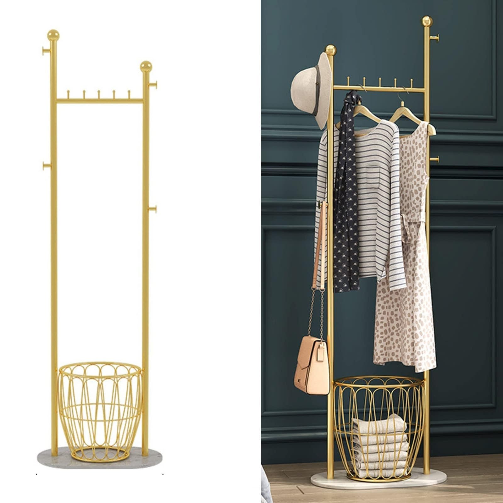 Porte-manteaux sur pied stable en marbre avec rangement de sacs