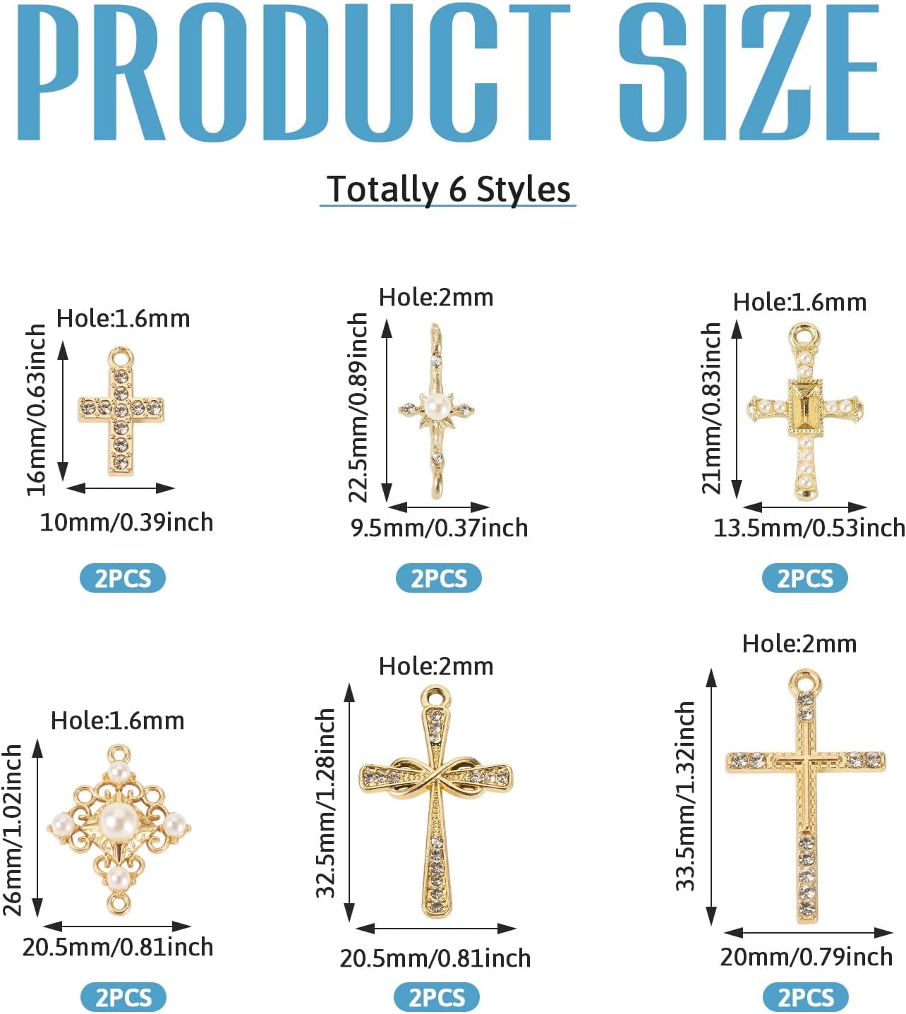 12Pcs Crystal Rhinestone Cross Charms Golden Religious Jesus Crucifix Connector Charms with Plastic Pearl Alloy Cross Metal Dangle Pendants for DIY Crafts Earring Necklace Jewelry Making - Image 2