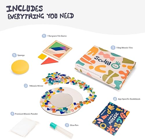 Miniatura 2 de Sculpd Kit de mosaico para niños, juego de manualidades de pintura para niños de 4 a 6 años, cerámica, incluye azulejos de mosaico, 1 juego de