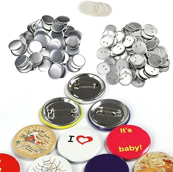 300 Sets Blank Button Making Supplies, 25mm Badge Making Kit Metal Button Badge Parts Including Metal Shells, Back Cover, Clear Film and Gasket for DIY Crafts Supplies Kids Party Gifts
