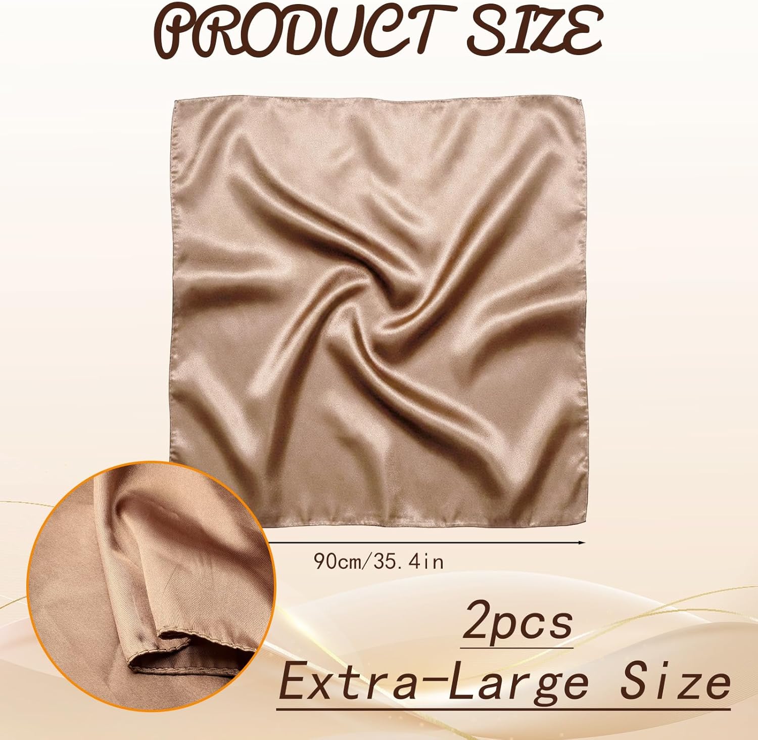 2 Pcs Large Square Head Scarf for Women, 35 Inch Silk Hair Scarf & Head Wrap, Smooth Soft Fashion Headscarf for Women Hair Wrapping at Night Sleeping(Black, Brown) - Image 2