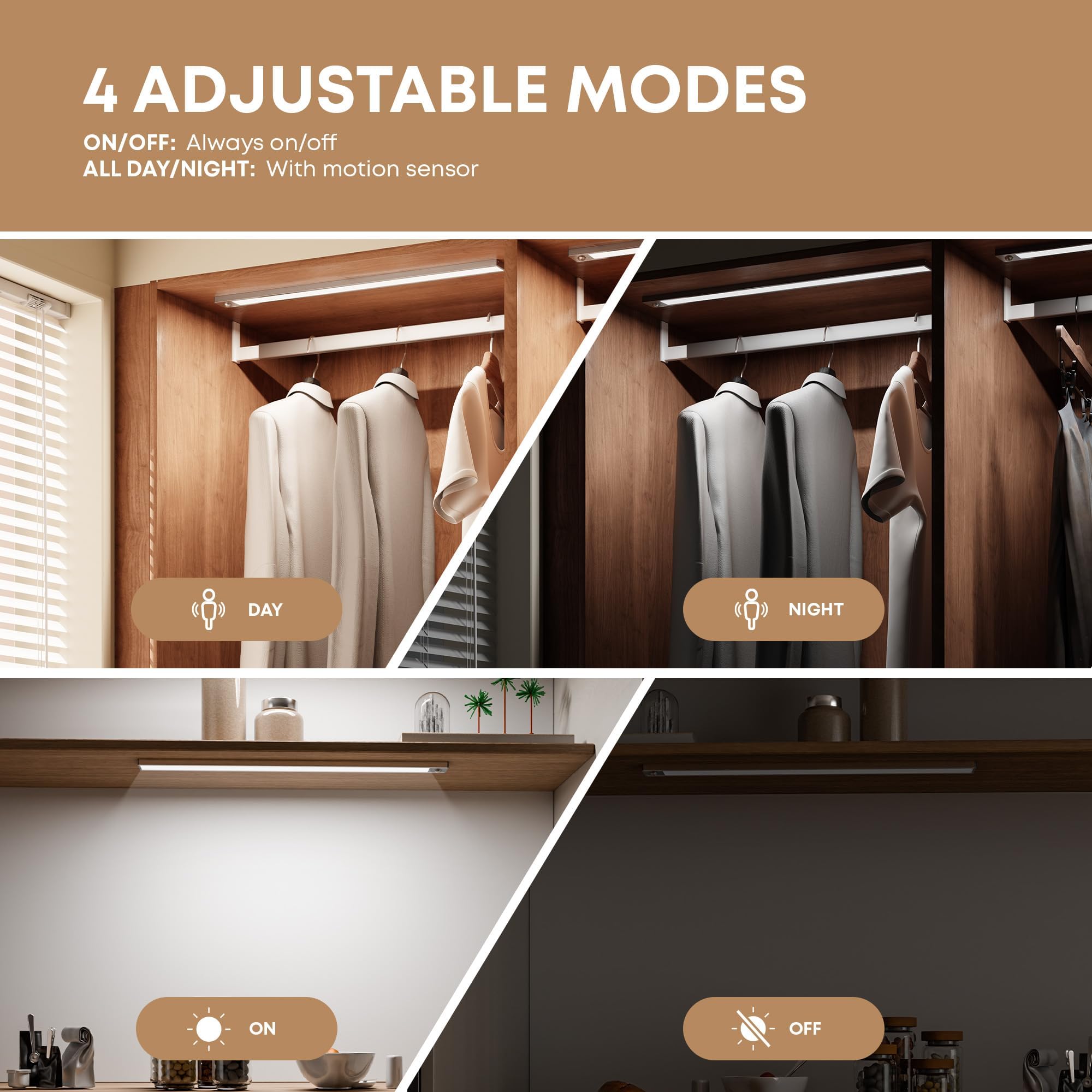 LROLTEF Luce LED Sottopensile Cucina 6500K 21CM Sensore di Movimento per Luci 1500mAh 32 LED Luce Armadio Lampada Dimmerabile per Cucina Scale Soggiorno Bagno Camere da Letto | 2 Pezzi Argento