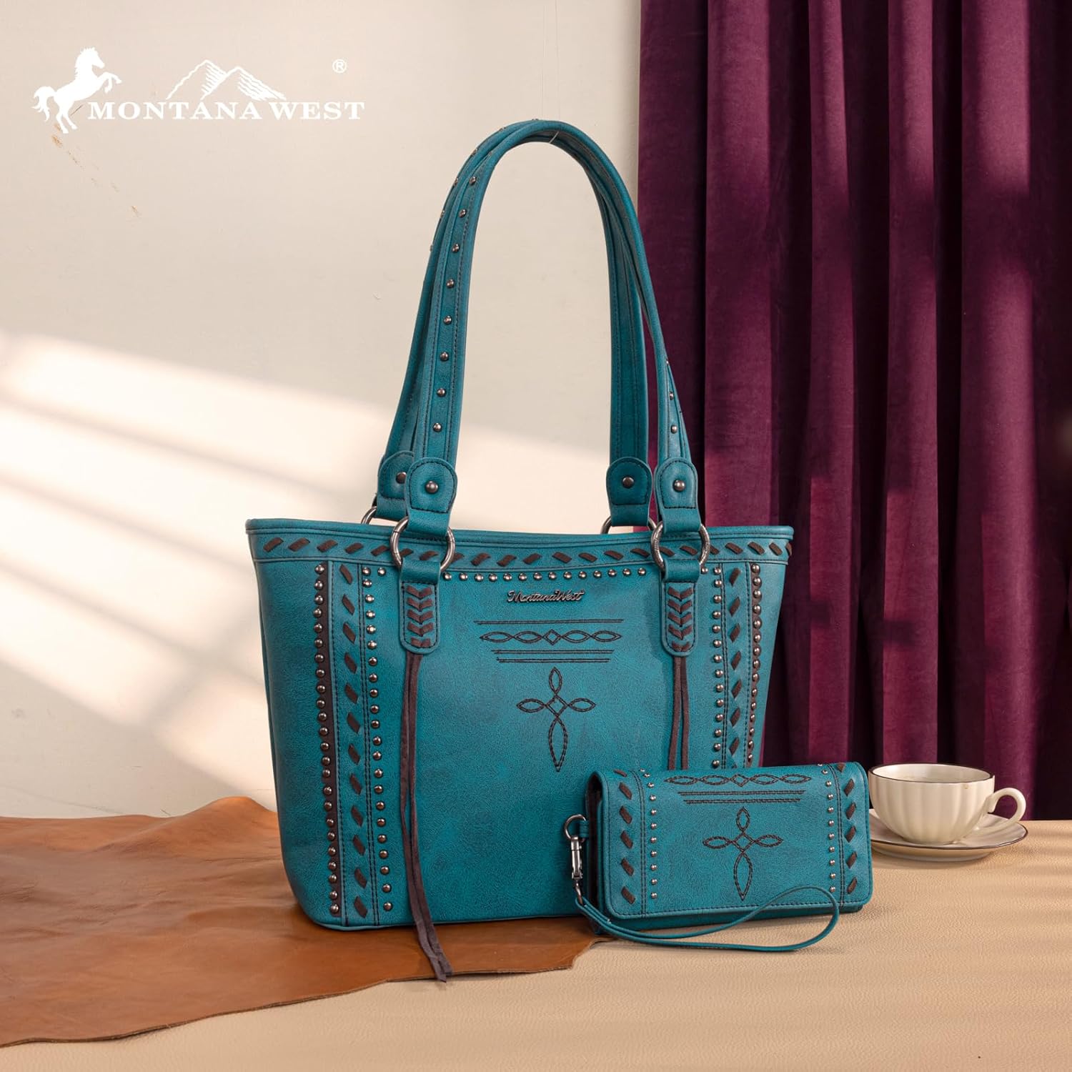 Montana West Spiritual Collection Western Tote Bag for Women Vegan Leather Shoulder Handbag with Wallet - Image 3