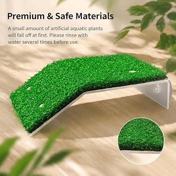 Mipukbay Large Turtle Basking Platform with Simulation Grass - Ideal Turtle Tank Accessories & Turtle Dock for Small Turtles, Frogs, Water Environment Loving Reptile or Amphibian Pets