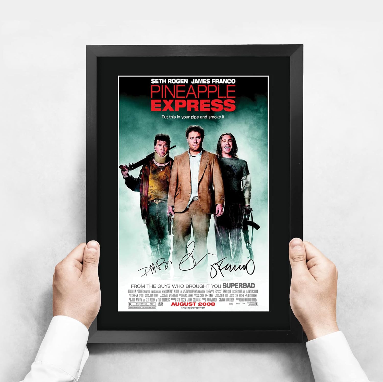 HWC Trading Pineapple Express Movie Poster Seth Rogen James Franco Danny McBride Signed 16 x 12 inch Framed Gift Printed Autograph Film Print Photo Picture Display - 16" x 12" Framed
