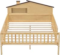 Vista 148 de Modern Full Size Platform Bed Storage Headboard and Safety Guardrail for Kids, Function Wood Platform Bed Frame with Built-in LED Light for Boy