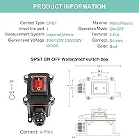 Vista 4 de QTEATAK Interruptor de cable en línea DPST AC/DC 20A-125V, 16A-250V, 30A-24V, 35A-12V, IP68 impermeable (encendido), apagado (encendido) con botones