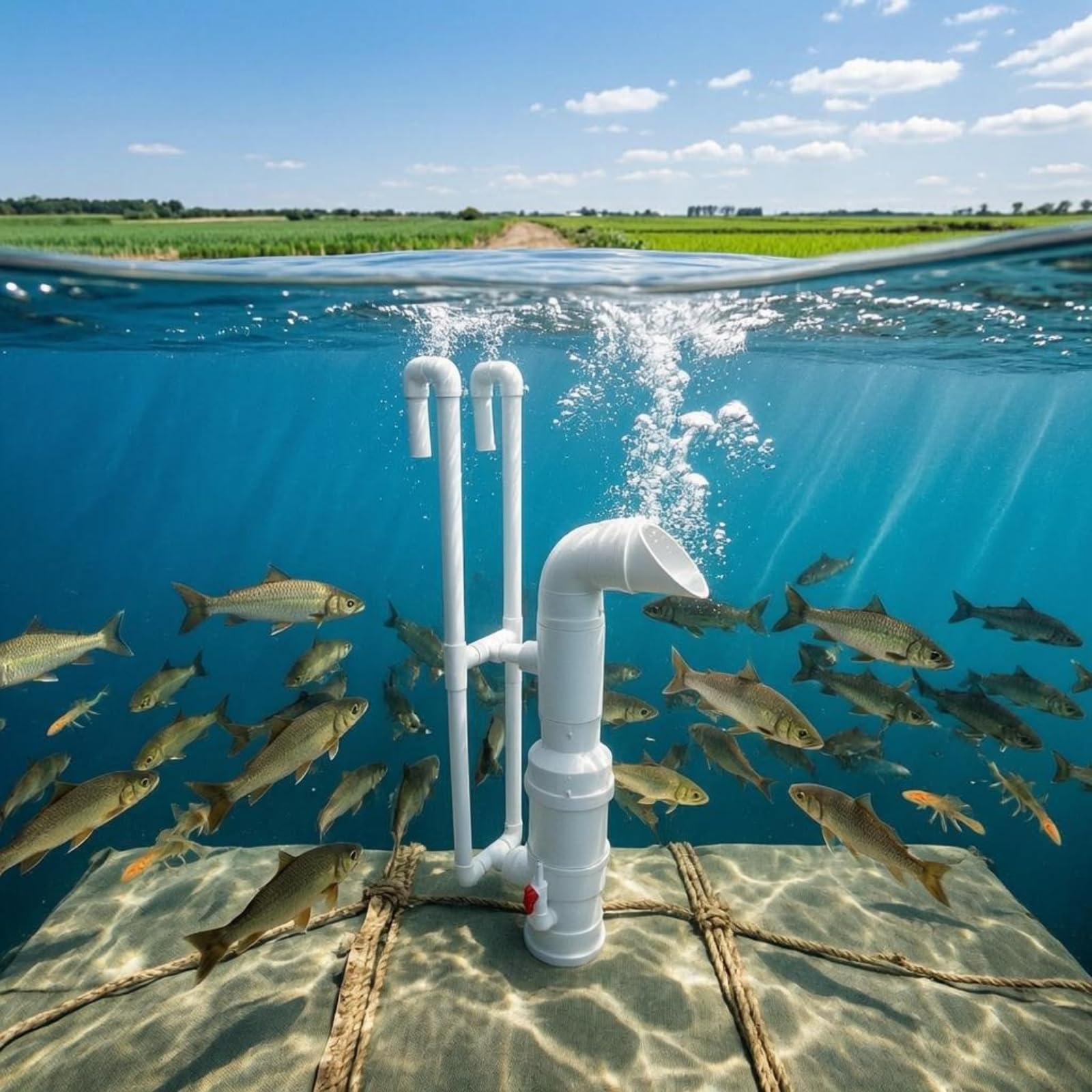 Aeratore Acquatico Spingitore d'Acqua da Stagno Tubo PVC Dispositivo di Circolazione Assemblaggio Verticale con Uscita Laterale Regolabile Adatto per