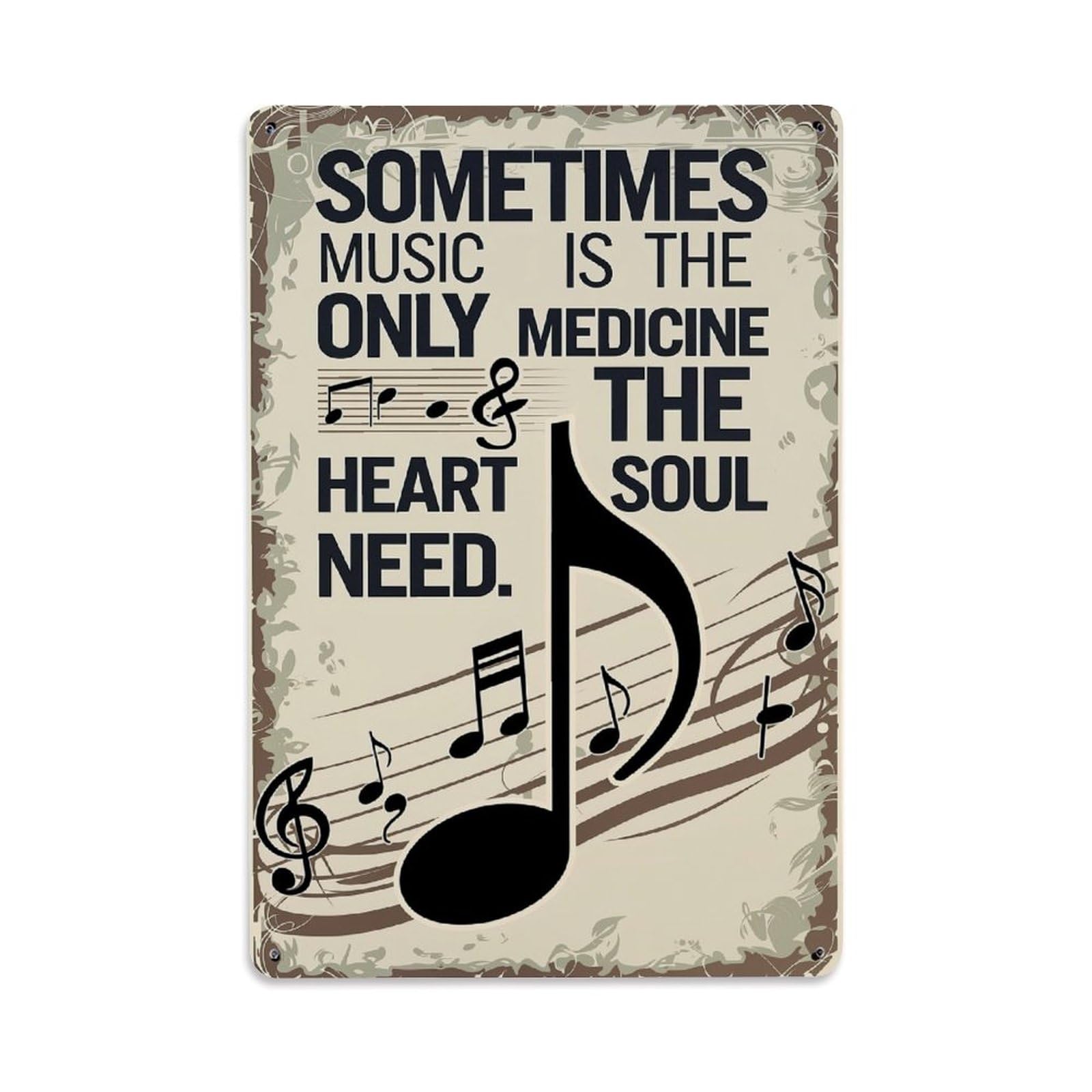 Nestemfo Vintage Sometimes Music Is The Only Medicine Tin Sign Metal Sign, Living Room,Bar, Home, Bedroom Wall Decor,Retro Metal Poster 8X12 Inches