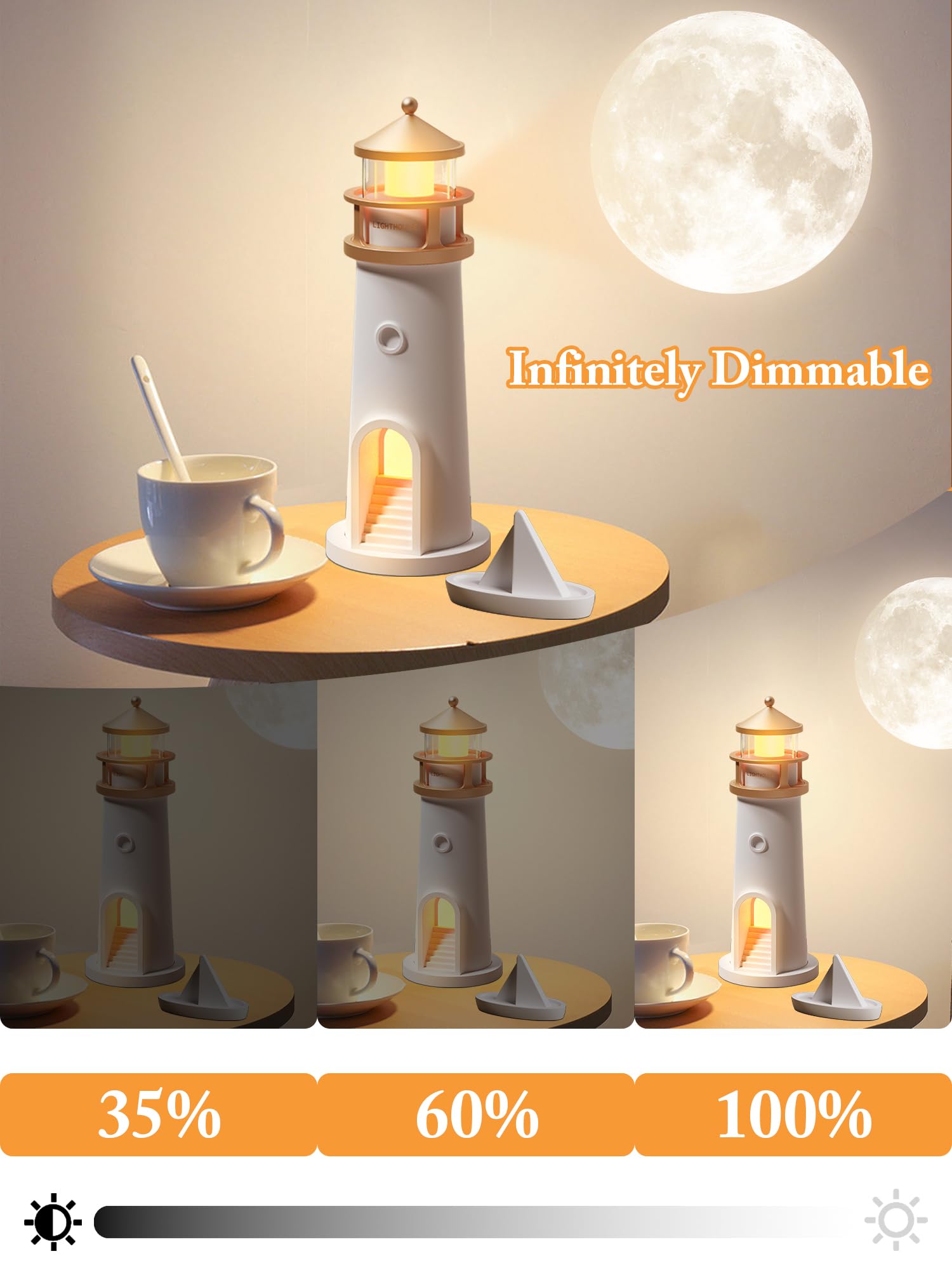 Vsshe Lighthouse Decoration, Moon Lighthouse Lamp, Lighthouses Night Light, Wireless Portable