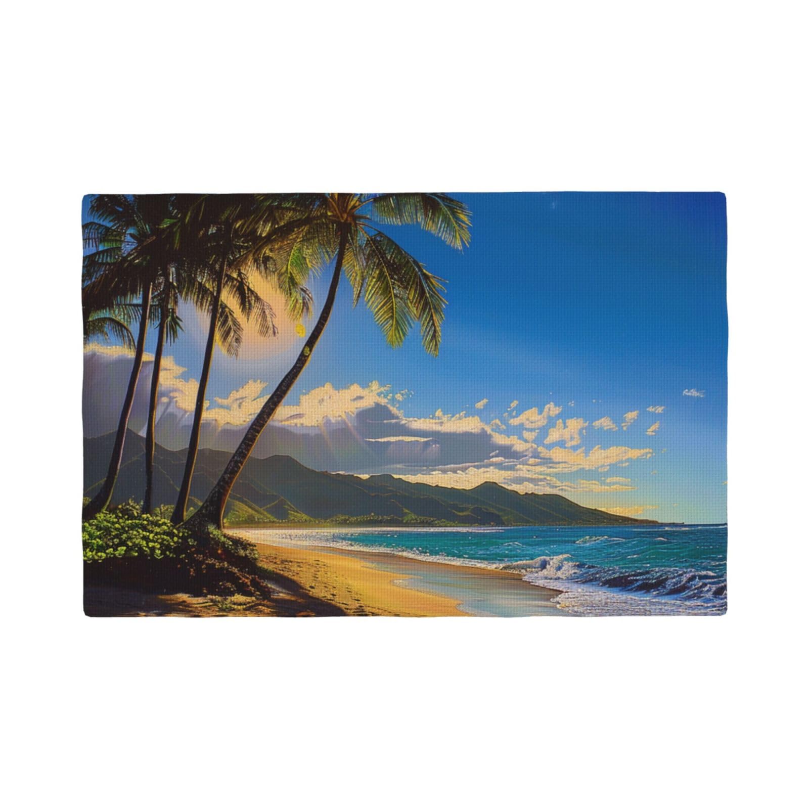 hawaii beach Print Placemats Set, Heat Resistant Washable Placemat 12x18in Table Mats for Party Kitchen Dining Table Decoration Indoor Outdoor, Six Piece