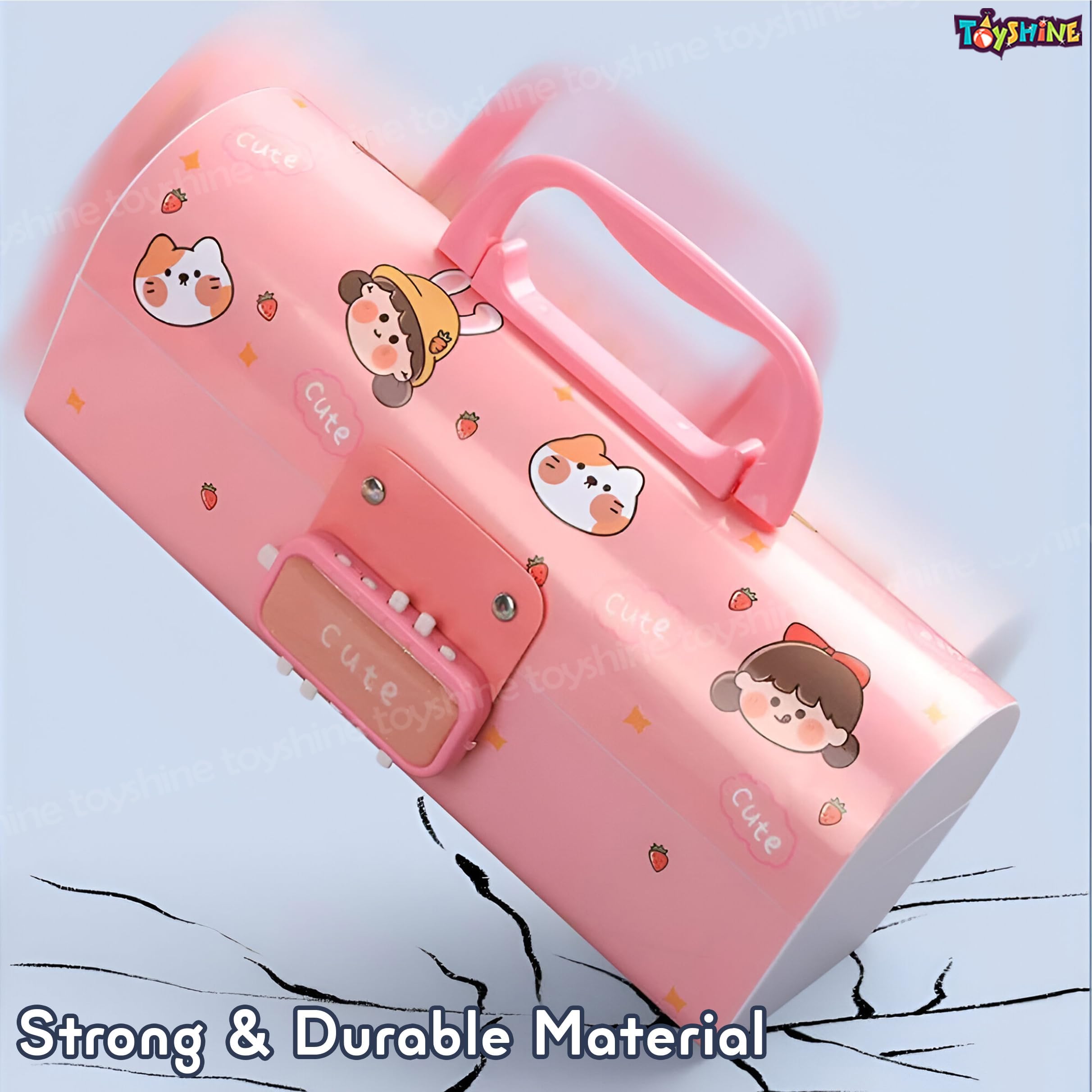 Toyshine Pencil Box with Code Lock Pen Case Large Capacity Multi-Layer Multi-Function Storage Bag Secret Compartment Pencil Box - Dino Pink 3