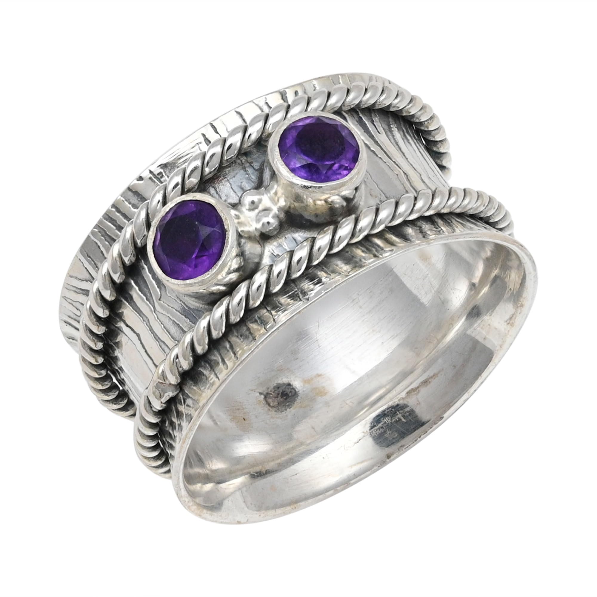 Anillo de plata de ley 925 con piedras preciosas de granate, anillo de meditación para hombres y mujeres, joyería hecha a mano JSR-146