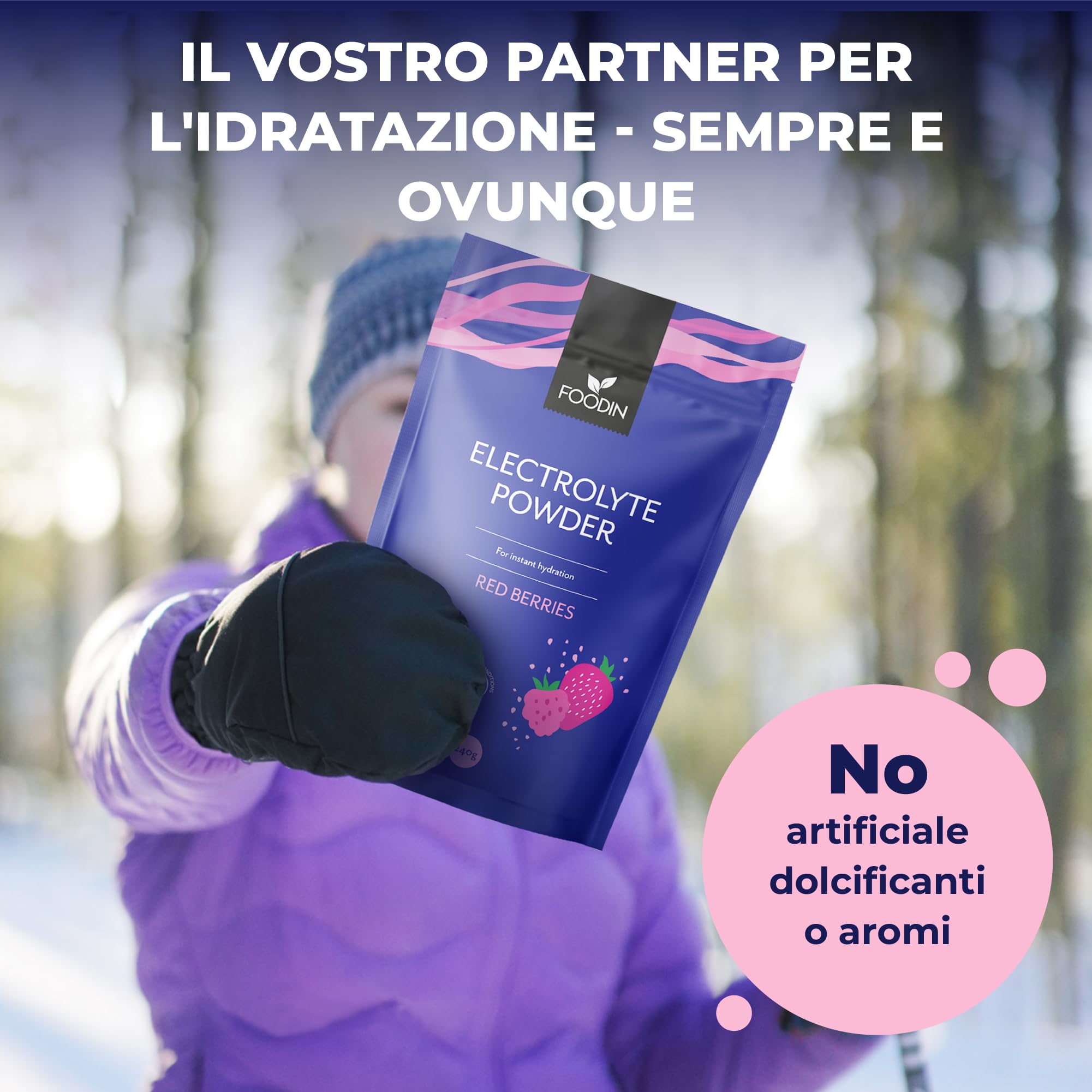FOODIN Poudre d’Électrolytes Hydratation et Récupération avec OptiMSM Vitamine C AquaminF & Sel de Guérande – Boisson Isotonique sans Sucre Céto Énergie et Minéraux (Red Berries) 240 g