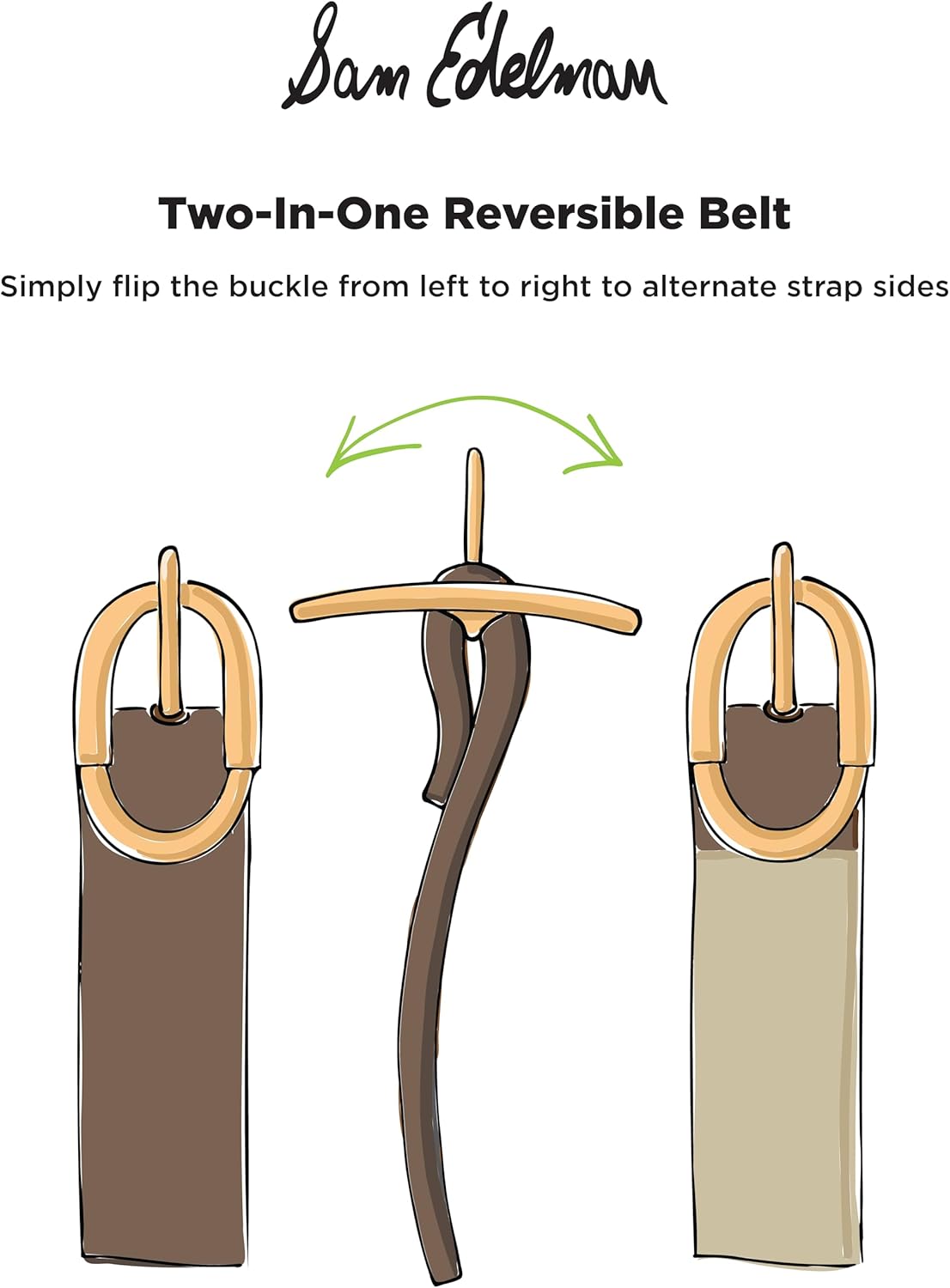 Sam Edelman Women's Two-in-One Reversible Center Bar Buckle Belt, Black Centerbar, Small - Image 6