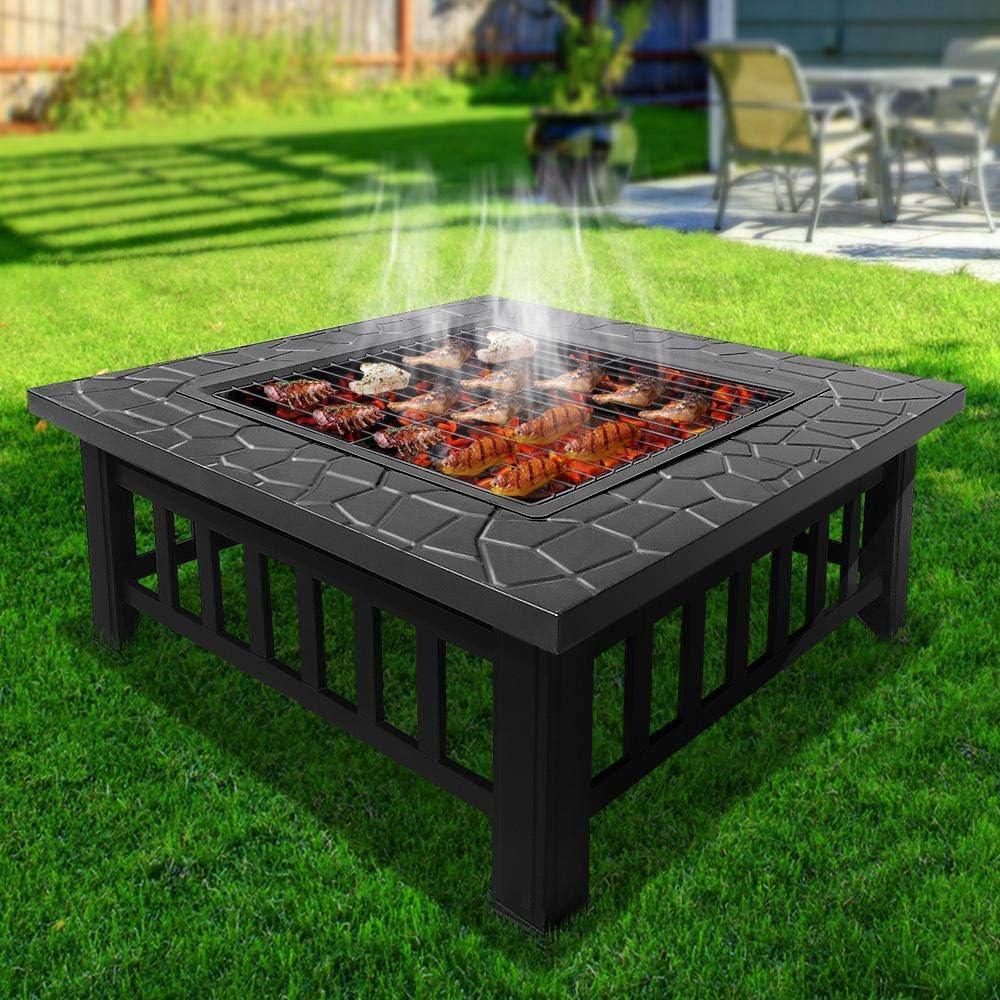 Outdoor Fire Pit BBQ Table Grill Fireplace - Stone Pattern