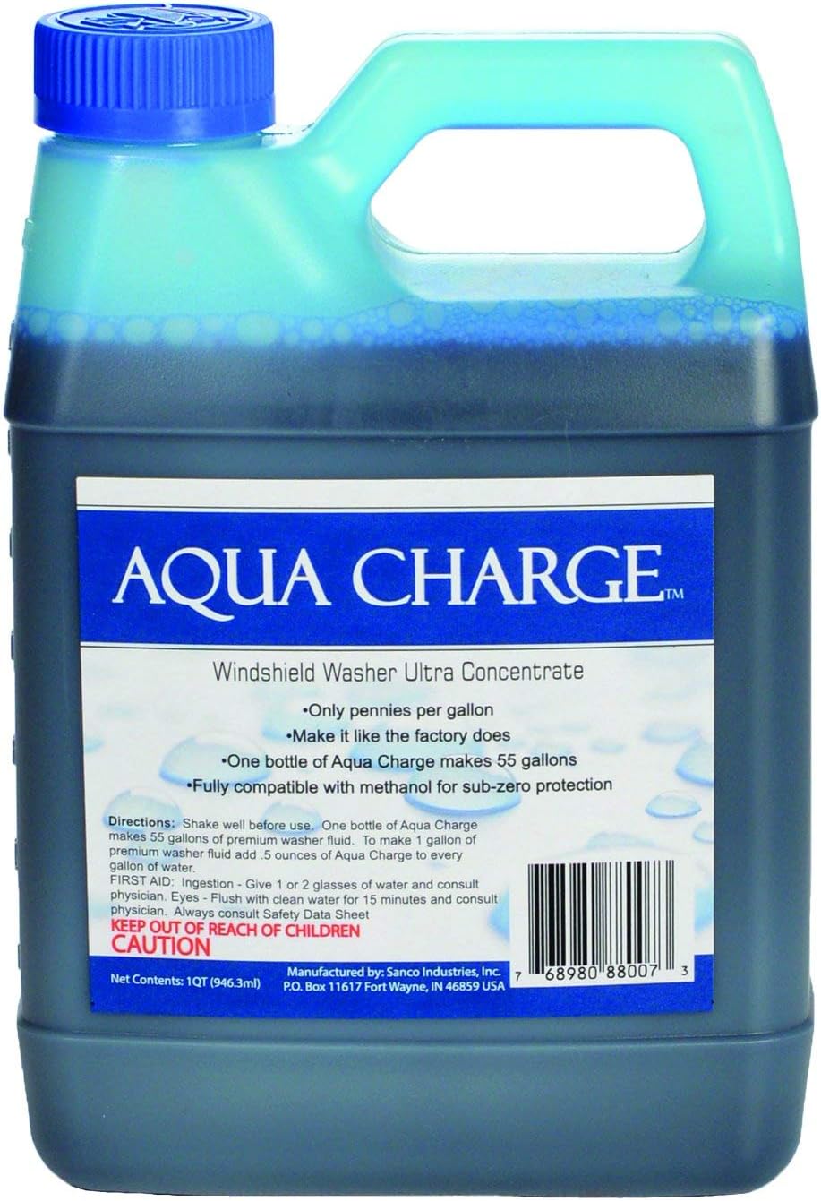 Aqua Charge Windshield Washer Ultra Concentrate, 1 Bottle Makes 55 gallons of Finished Summer Product, Simply Add Methanol for a Winter Blend Down to -20F