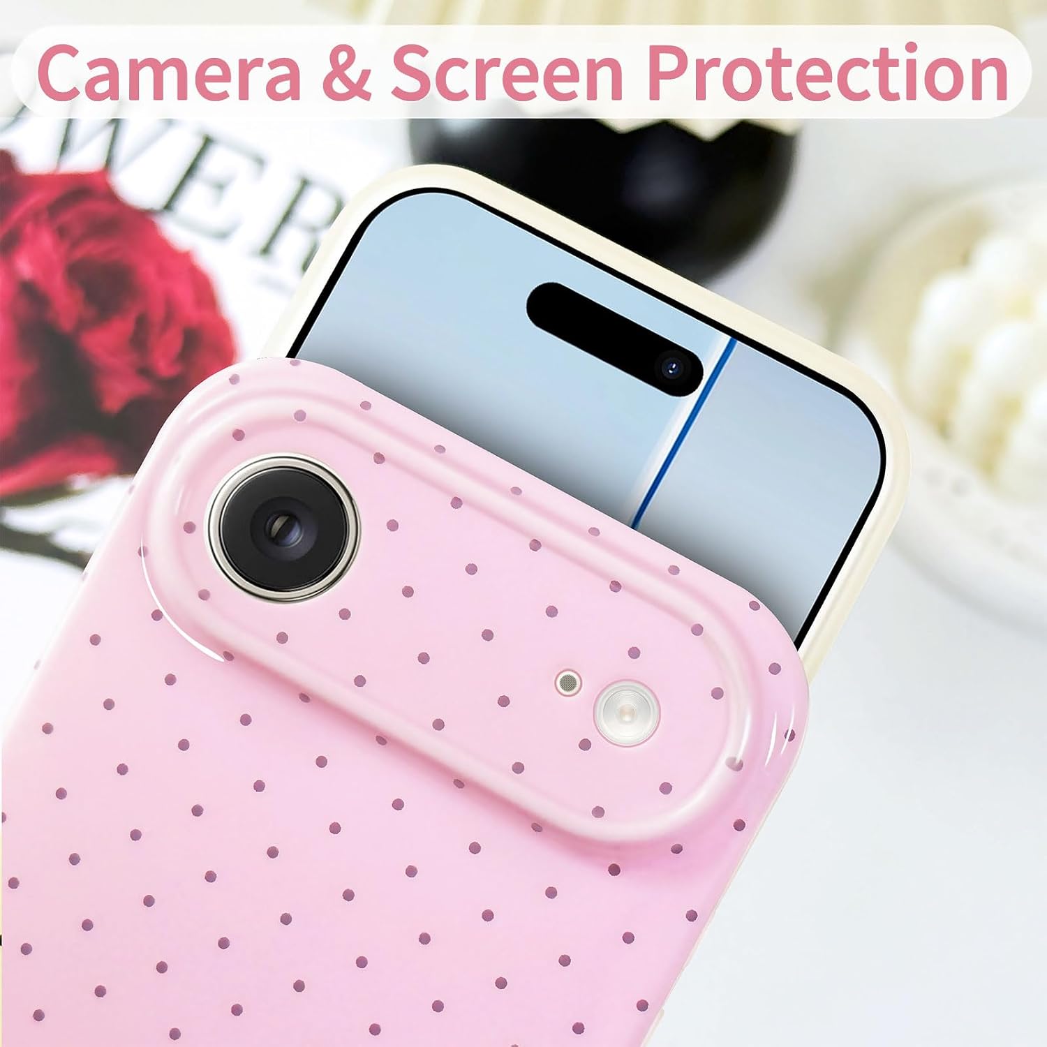 Hython for iPhone Air Case Cute Polka Dot Aesthetic Design Simple Cover 6.5", Thin Slim Anti-Scratch Soft TPU Bumper Shockproof Rubber Protective Phone Cases for Women Girls Girly Boys, Pink thumbnail