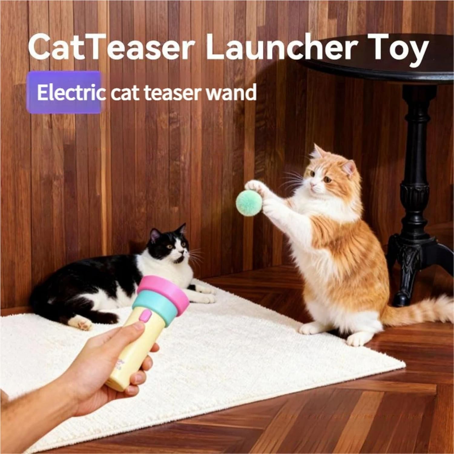 Générique Jouet Chat, Canne A Peche pour Chat avec Corde Telescopique, Jouet Interactif Electrique Lanceur De Balles pour Chats (A)