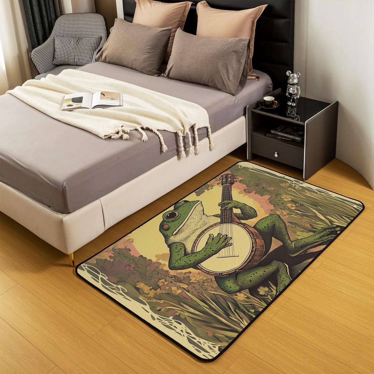 Feelyou Kids Cute Frog Area Rug 5x7 Boys Girls Rock Music Frog Accent Rug Nature Animal Print Living Room Rugs Tropical Leaves Indoor Floor Mat