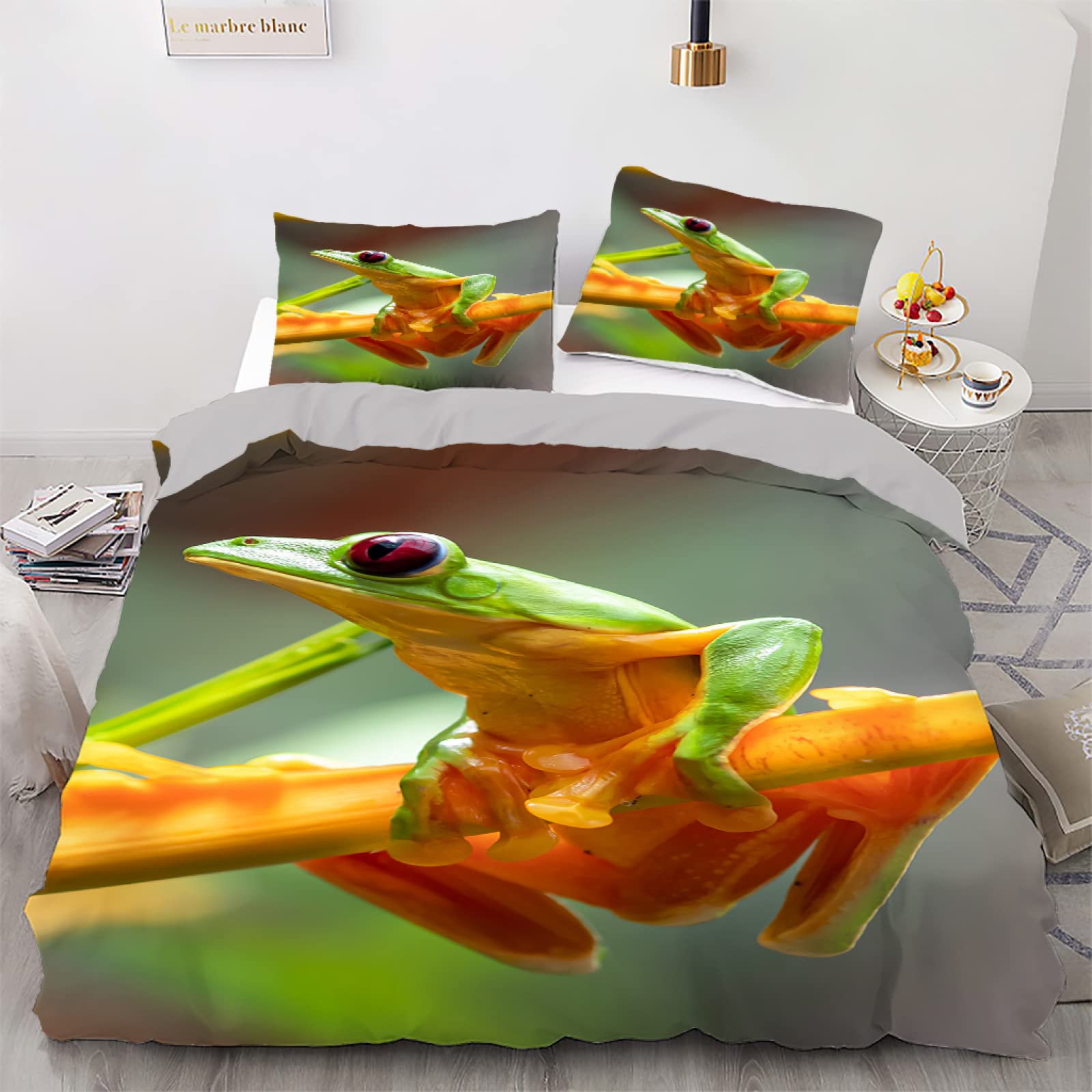 Housse de couette 140x200 grenouille verte parure de lit microfibre douce ado fille garçon